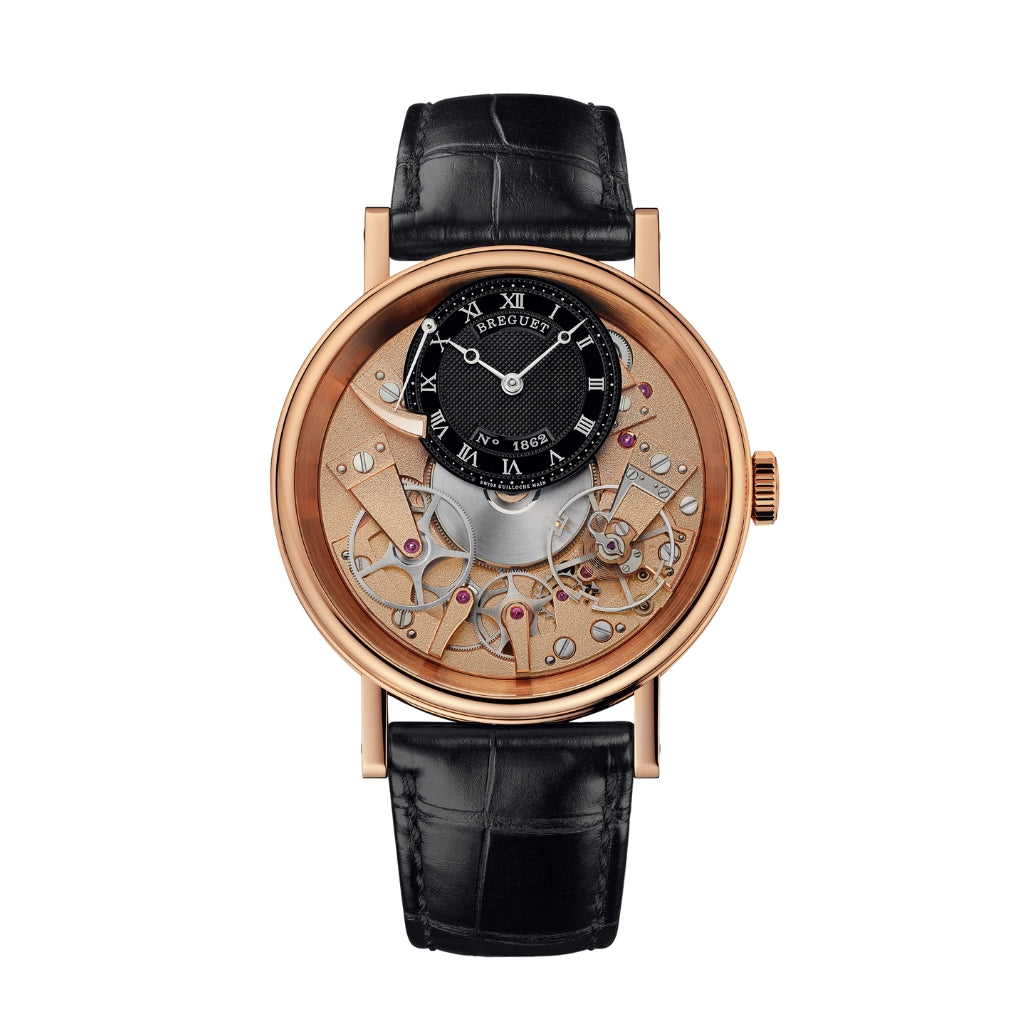 Breguet Tradition 40 mm Black Dial 18k Rose Gold Black Leather Strap 7057BR/R9/9W6 - WATCHXNYC