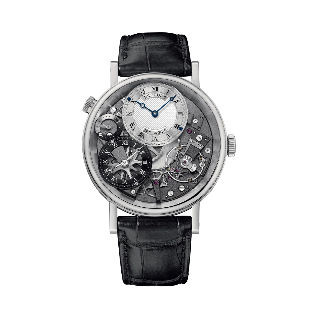 Breguet Tradition 40 mm White Dial White Gold Black Leather Strap 7067BB/G1/9W6 - WATCHXNYC