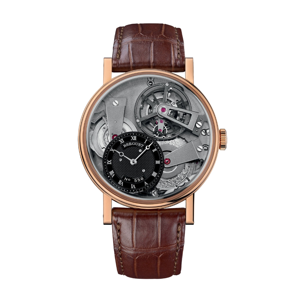 Breguet Tradition 41 mm Black Dial Titanium and 18k Rose Gold Brown Leather Strap 7047BR/G9/9ZU - WATCHXNYC