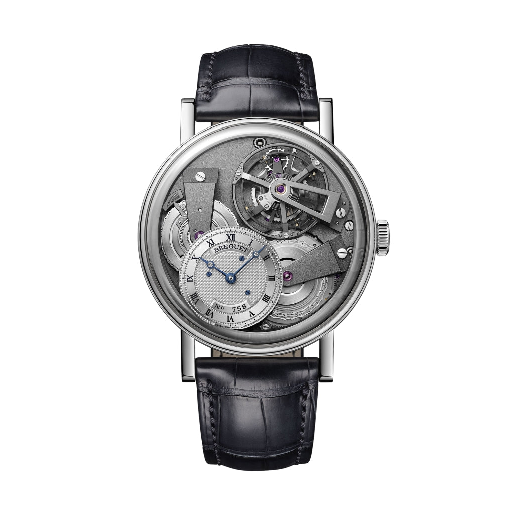 Breguet Tradition 41 mm Silver Dial Platinum Black Leather Strap 7047PT/11/9ZU - WATCHXNYC