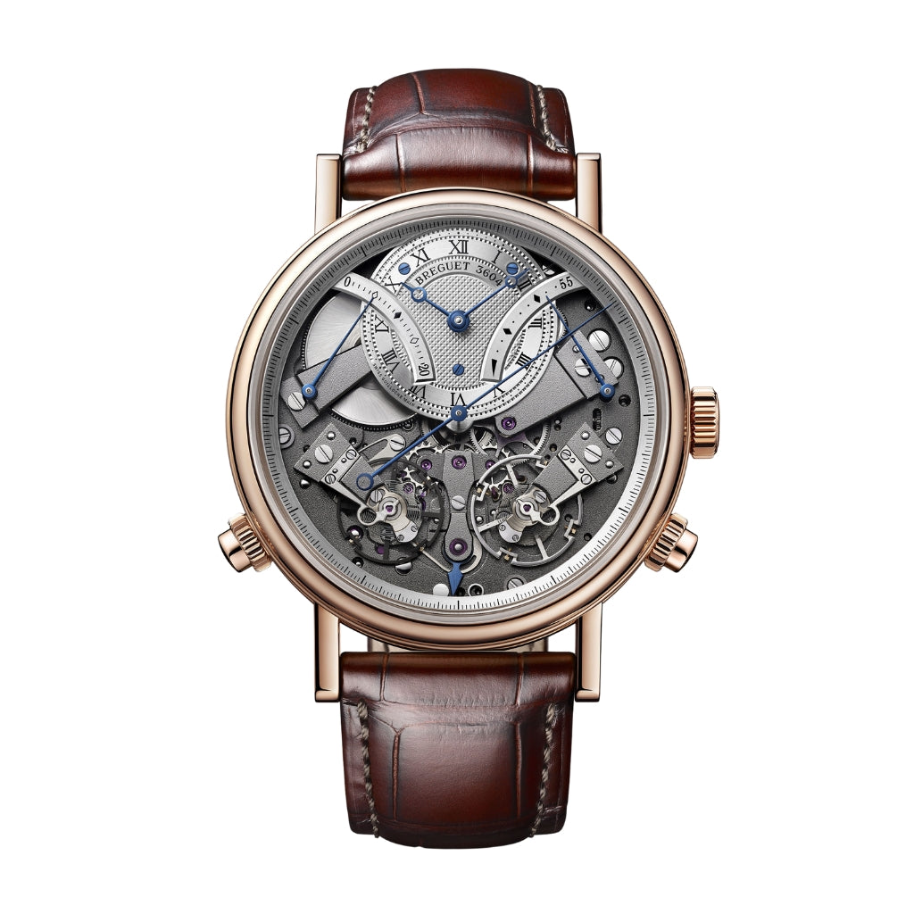 Breguet Tradition 44 mm Silver Dial 18k Rose Gold Brown Leather Strap 7077BR/G1/9XV - WATCHXNYC