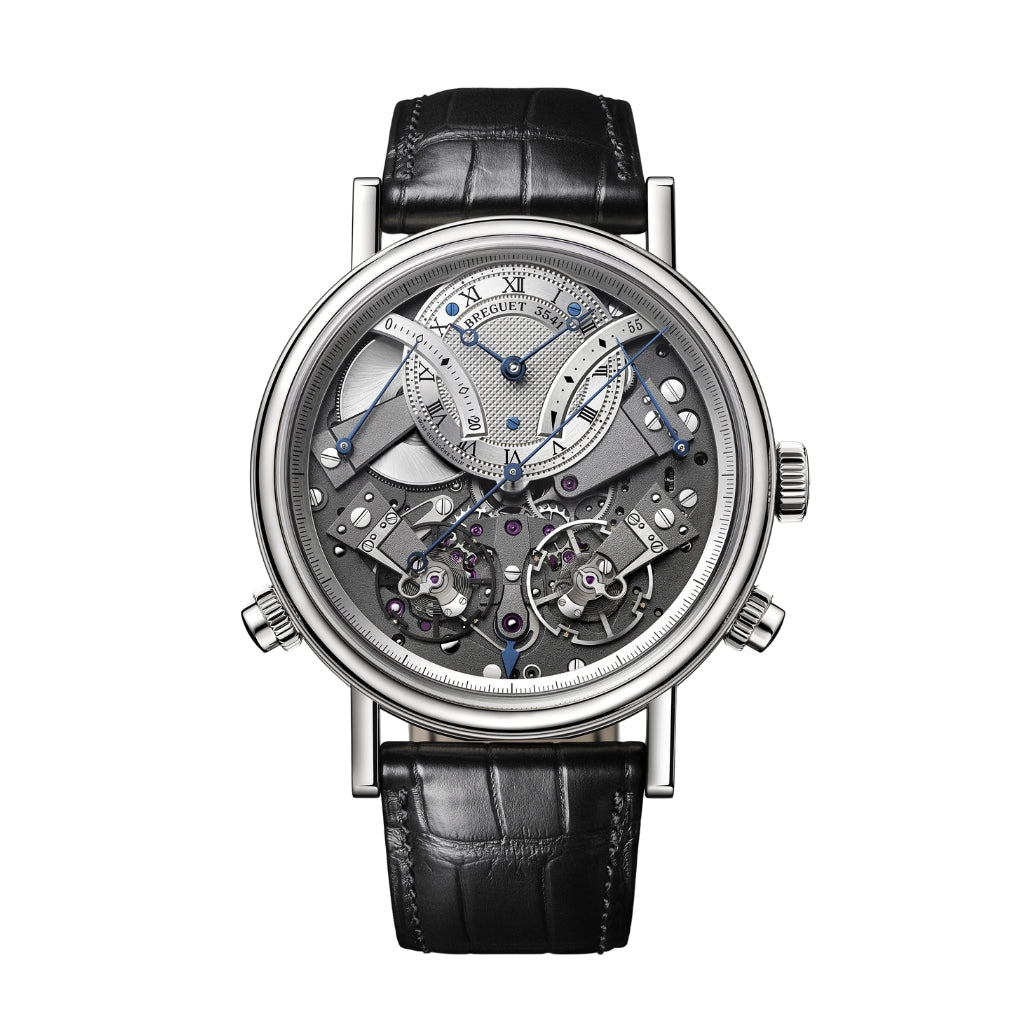 Breguet Tradition 44 mm Silver Dial White Gold Black Leather Strap 7077BB/G1/9XV - WATCHXNYC