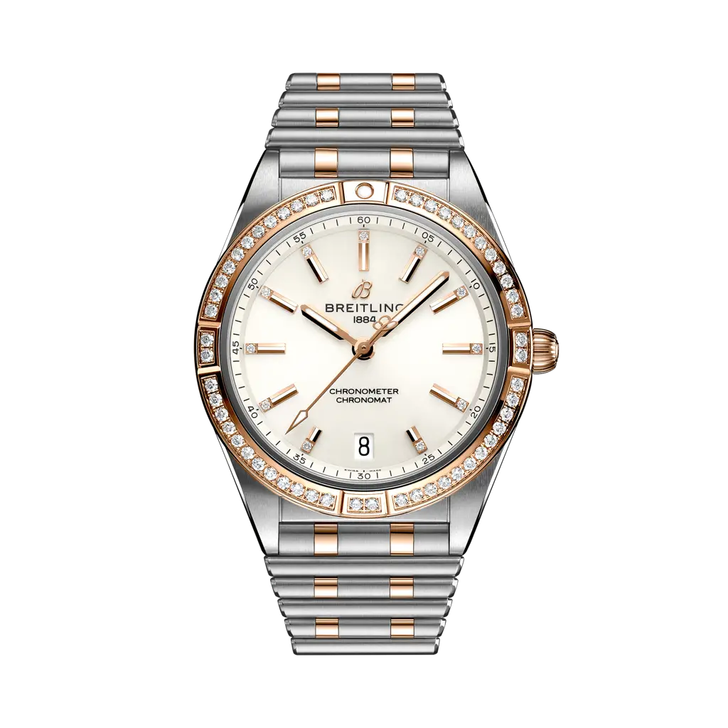Breitling Chronomat Automatic 36 mm White Dial Stainless Steel & 18K Red Gold (Gem-Set) Bracelet U10380591A1U1 - WATCHXNYC
