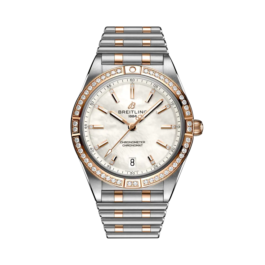 Breitling Chronomat Automatic 36 mm White Dial Stainless Steel & 18K Red Gold (Gem-Set) Bracelet U10380591A2U1 - WATCHXNYC