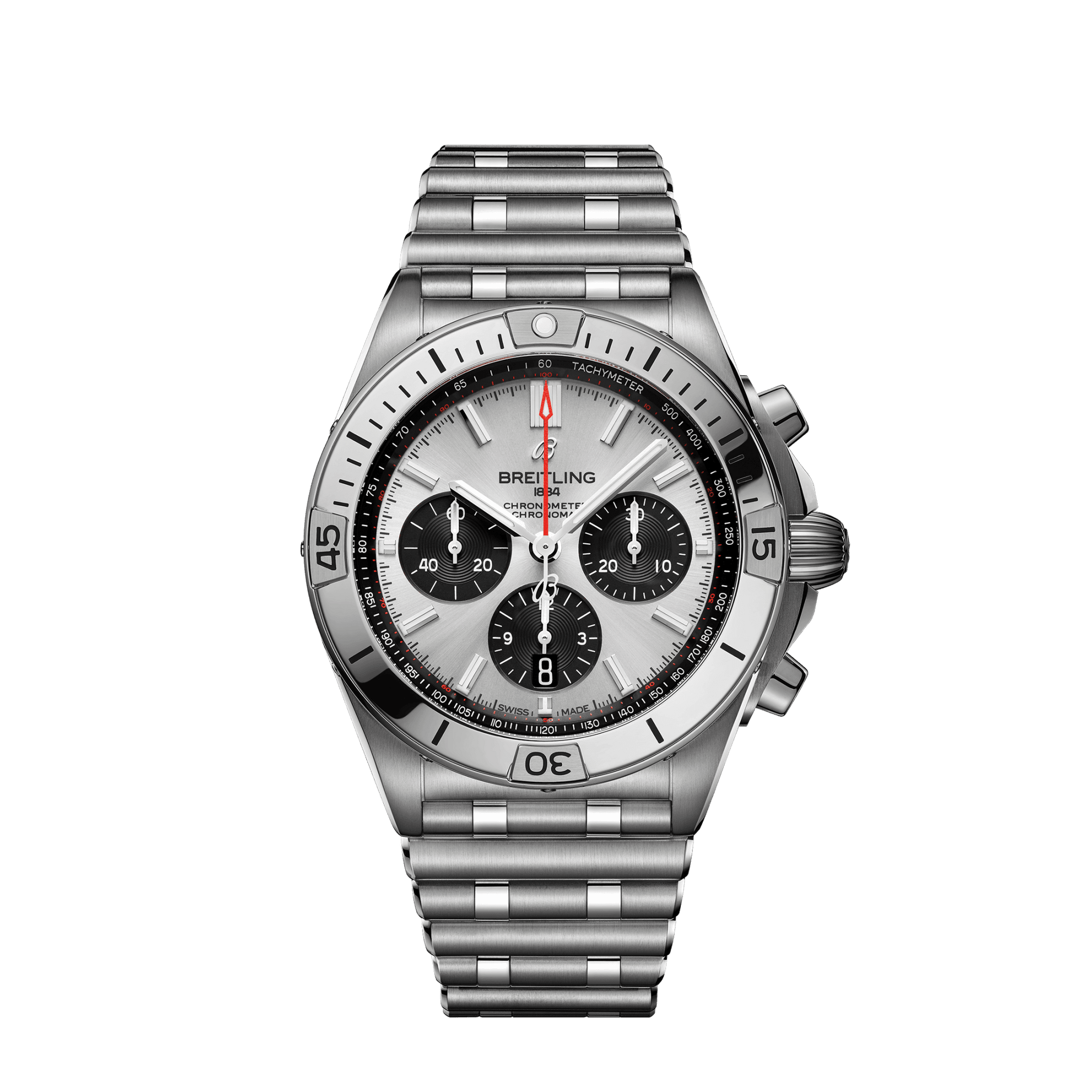 Breitling Chronomat B01 42 mm Silver and Black Dial Stainless Steel Bracelet AB0134101G1A1 - WATCHXNYC