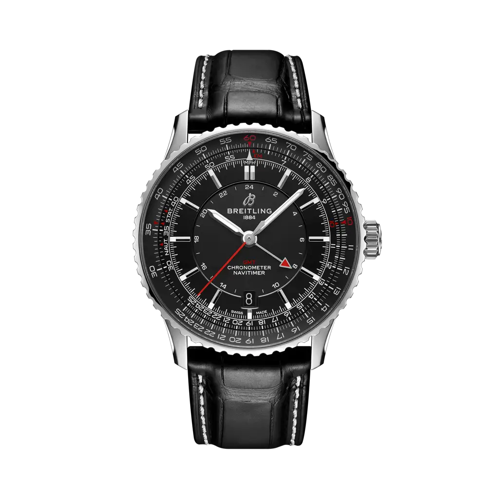 Breitling Navitimer Automatic GMT 41 mm Black Dial Stainless Steel   Leather Strap A32310251B1P1 - WATCHXNYC