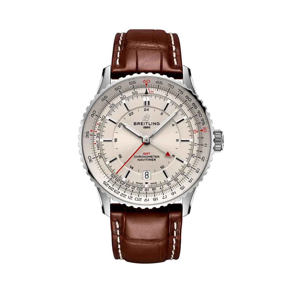 Breitling Navitimer Automatic GMT 41 mm White Dial Stainless Steel   Leather Strap A32310211G1P1 - WATCHXNYC