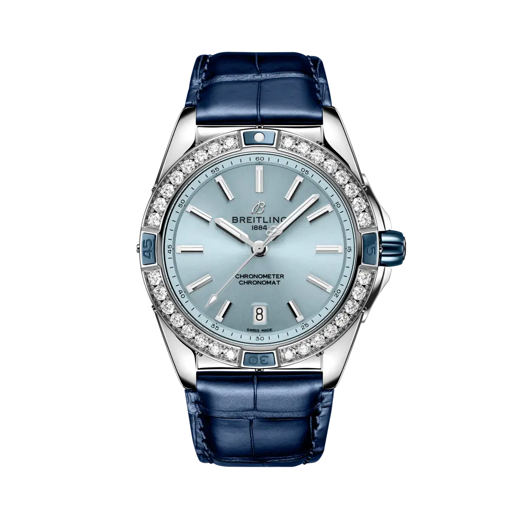 Breitling Super Chronomat Automatic 38 mm Ice-Blue Dial Stainless Steel   Leather Strap A17356531C1P1 - WATCHXNYC