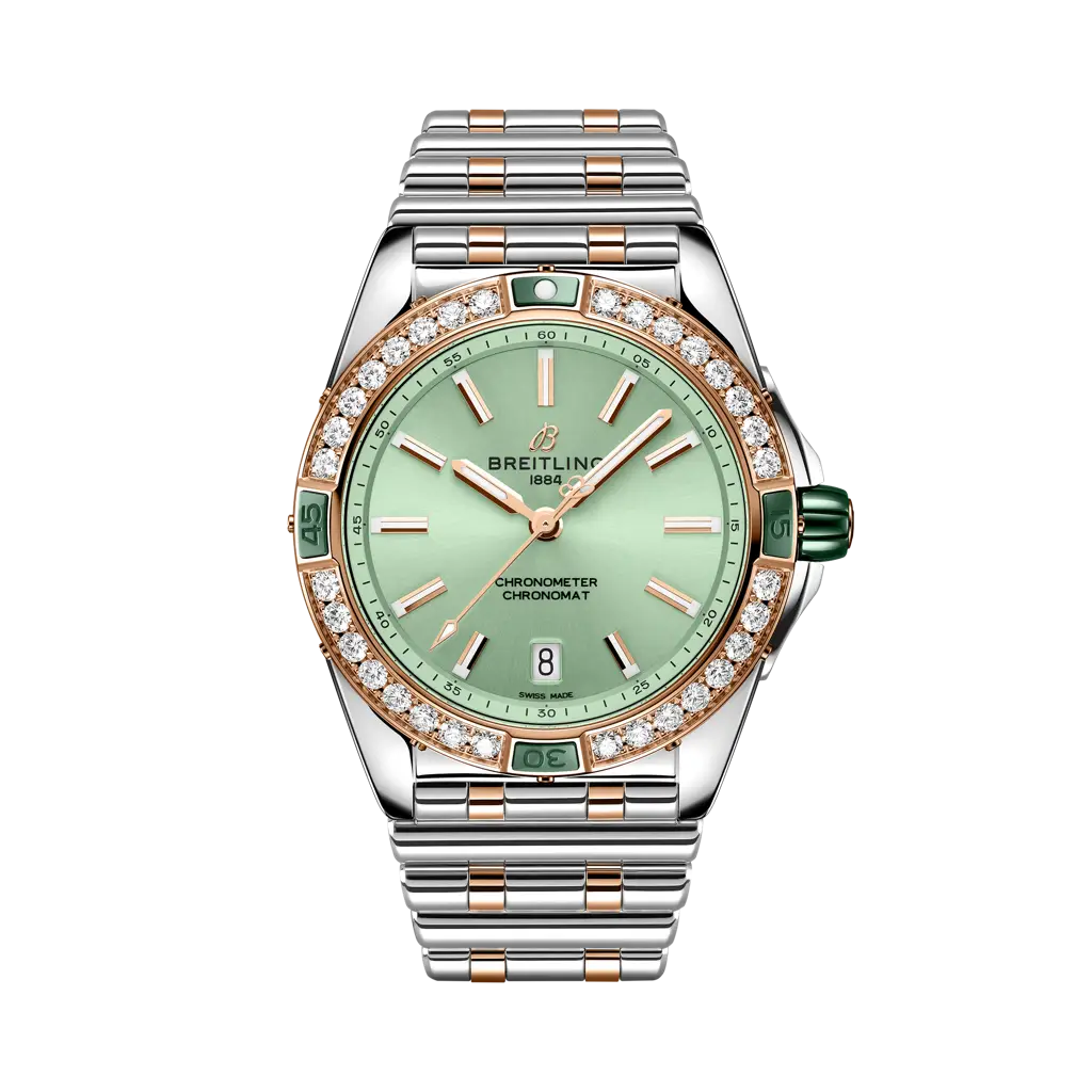 Breitling Super Chronomat Automatic 38 mm Light Green Dial Stainless Steel & 18K Red Gold Bracelet U17356531L1U1 - WATCHXNYC