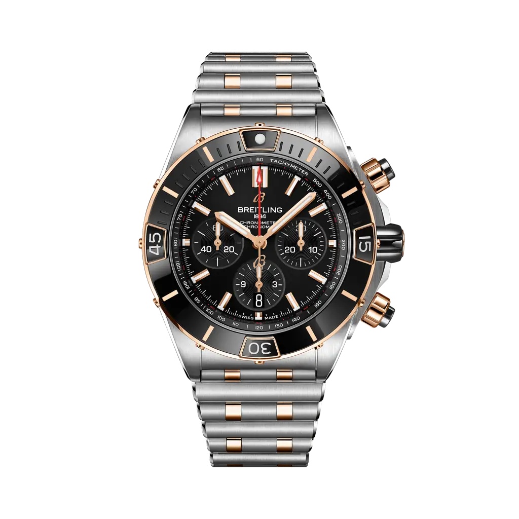 Breitling Super Chronomat B01 44 mm Black Dial Stainless Steel & 18K Red Gold Bracelet UB0136251B1U1 - WATCHXNYC