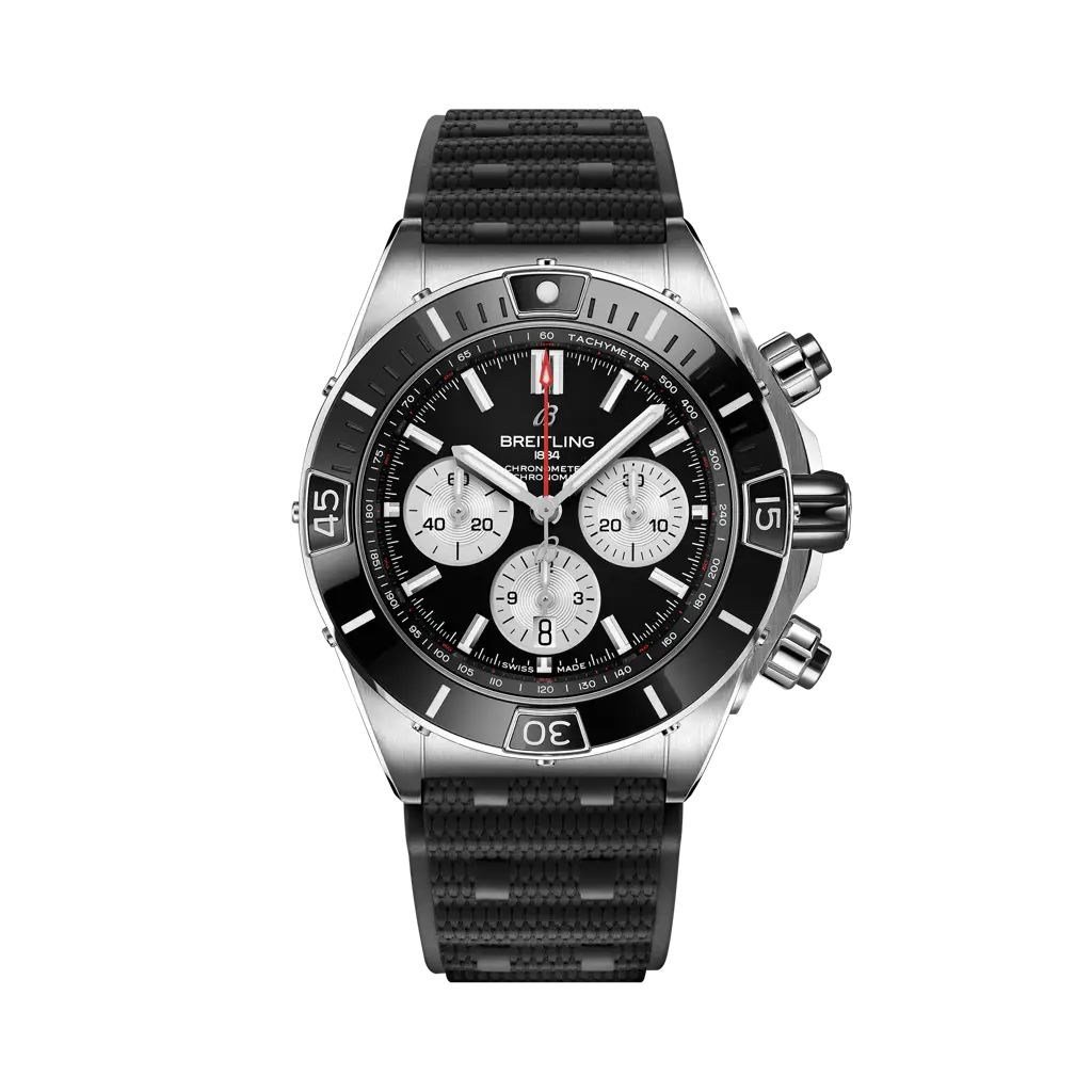 Breitling Super Chronomat B01 44 mm Black Dial Stainless Steel Black Rubber Strap AB0136251B1S1 - WATCHXNYC