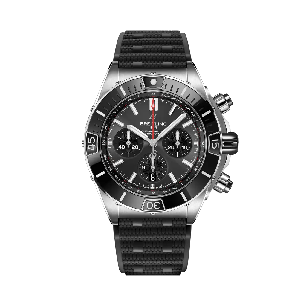 Breitling Super Chronomat B01 44 mm Black Dial Stainless Steel Black Rubber Strap AB0136251B2S1 - WATCHXNYC