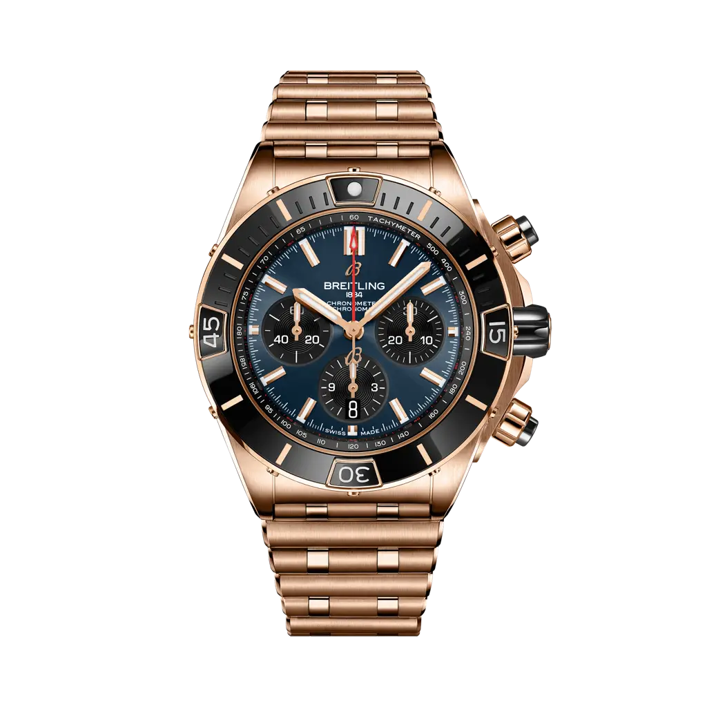 Breitling Super Chronomat B01 44 mm Blue and Black Dial 18K Red Gold Bracelet RB01362A1C1R1 - WATCHXNYC