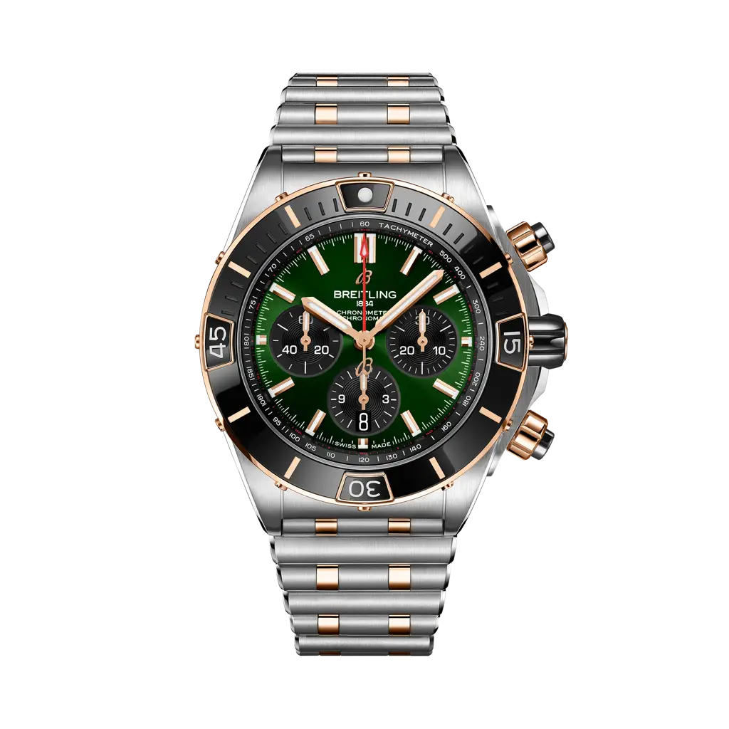 Breitling Super Chronomat B01 44 mm Green Dial Stainless Steel & 18K Red Gold Bracelet UB0136251L1U1 - WATCHXNYC
