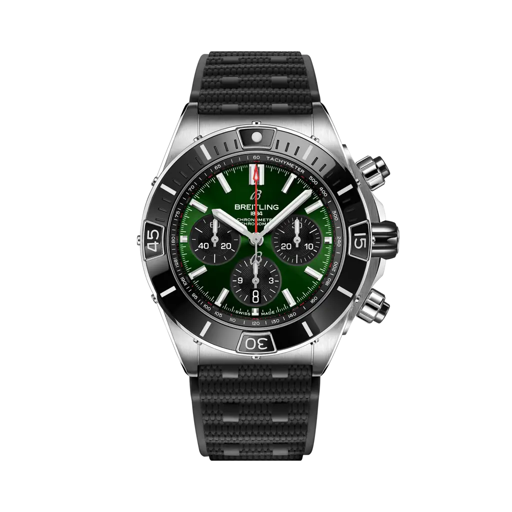 Breitling Super Chronomat B01 44 mm Green Dial Stainless Steel Black Rubber Strap RB01361A1L1S1 - WATCHXNYC