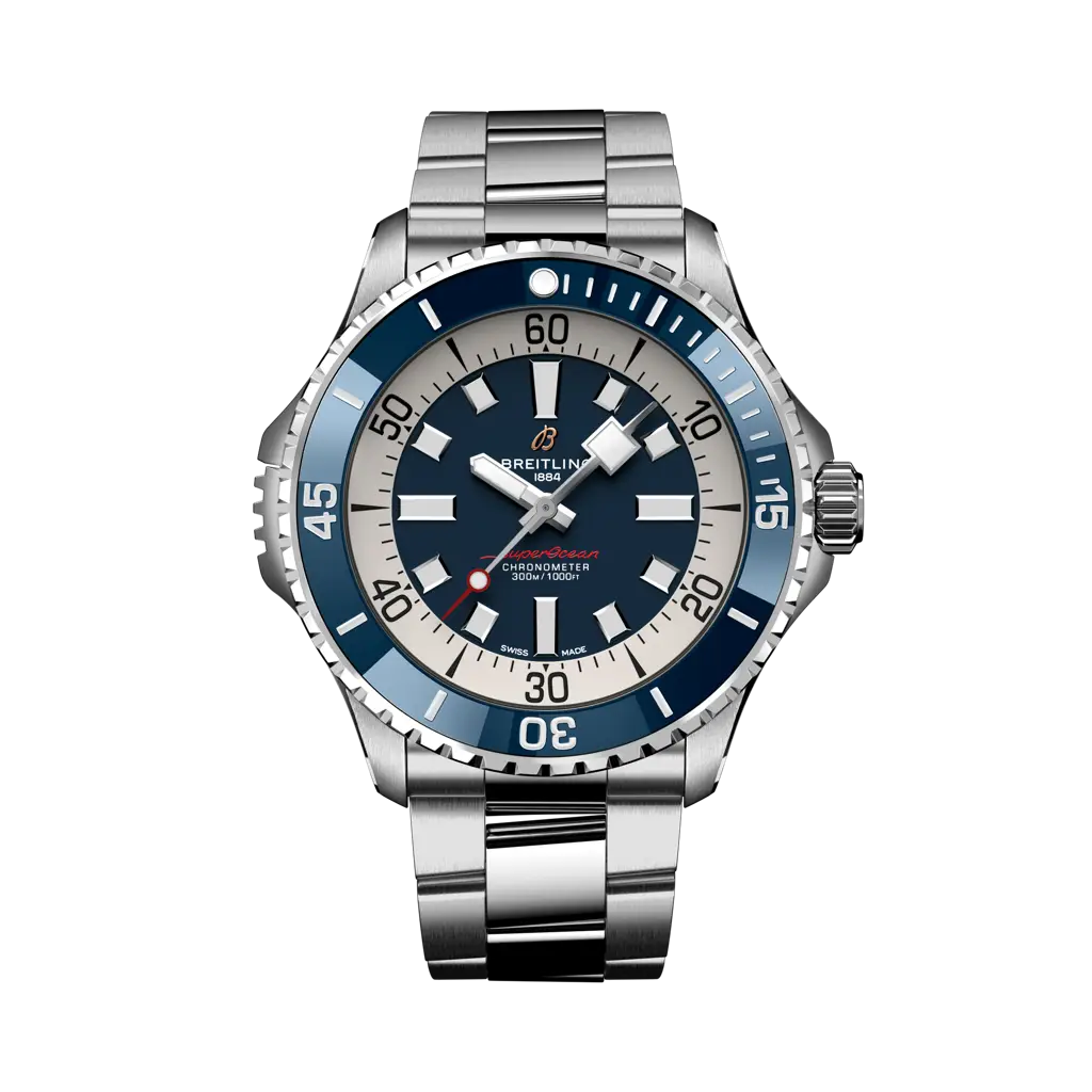 Breitling Superocean Automatic 46 mm  White And Blue Dial Stainless Steel Bracelet A17378E71C1A1 - WATCHXNYC