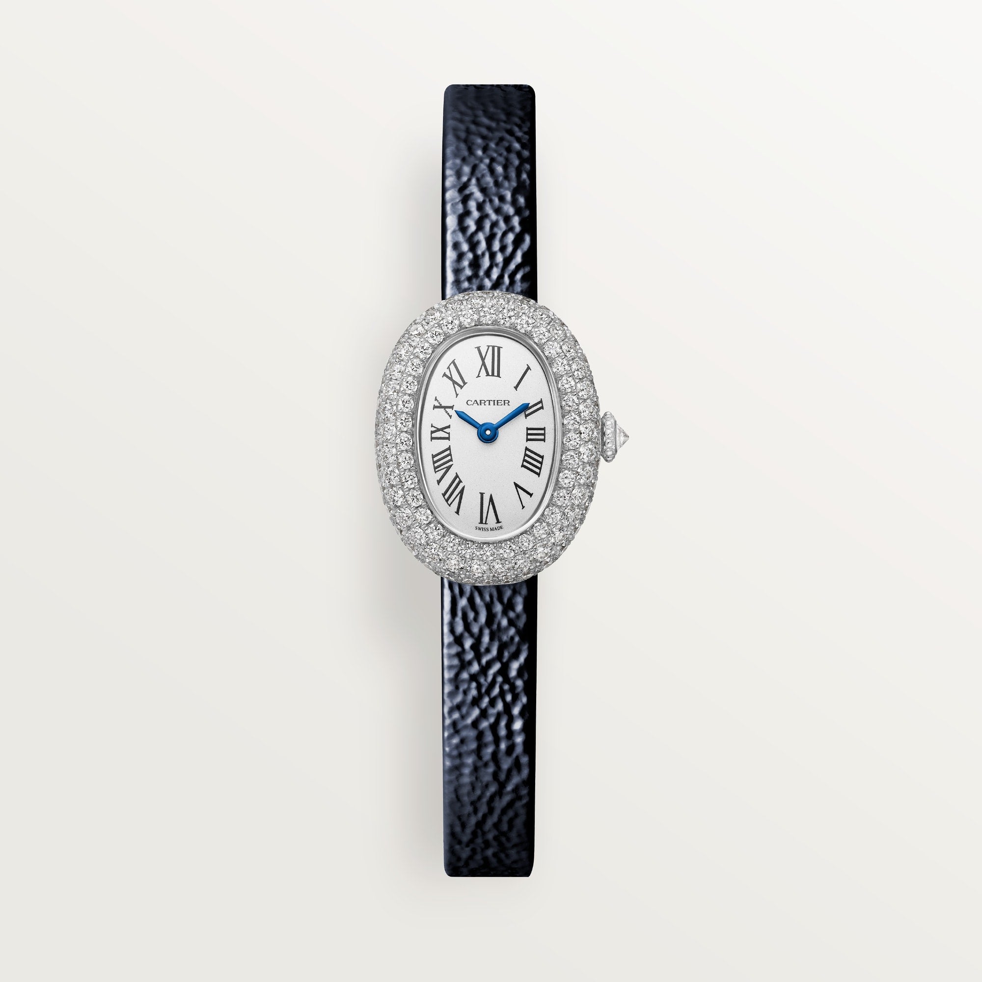 Cartier Baignoire Mini 18k White Gold Silver Dial Varnished Navy Blue  Strap WJBA0050 - WATCHXNYC