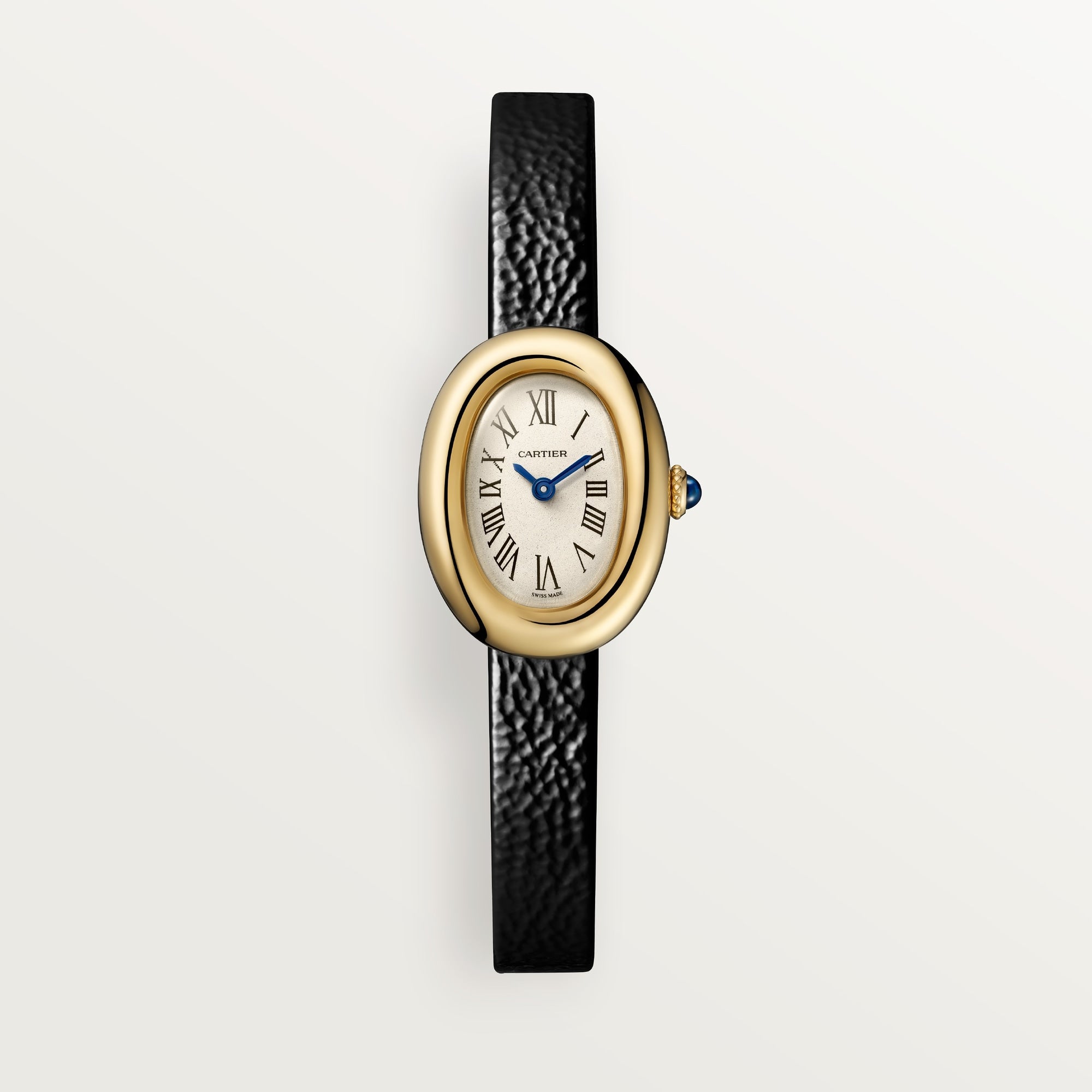 Cartier Baignoire Mini 18k Yellow Gold Silver Dial Black  Strap WGBA0017 - WATCHXNYC