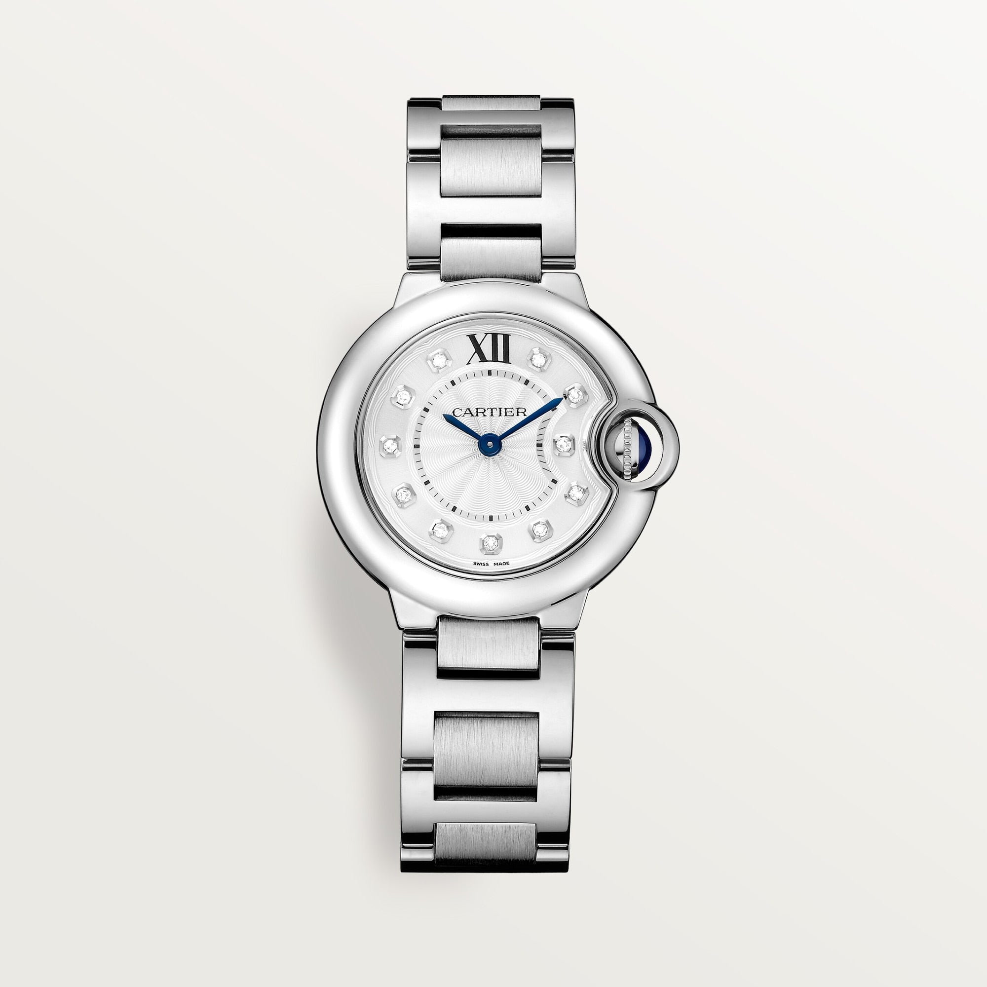 Cartier Ballon Bleu 28 mm Steel Silver Sunray Dial Bracelet W4BB0029 - WATCHXNYC