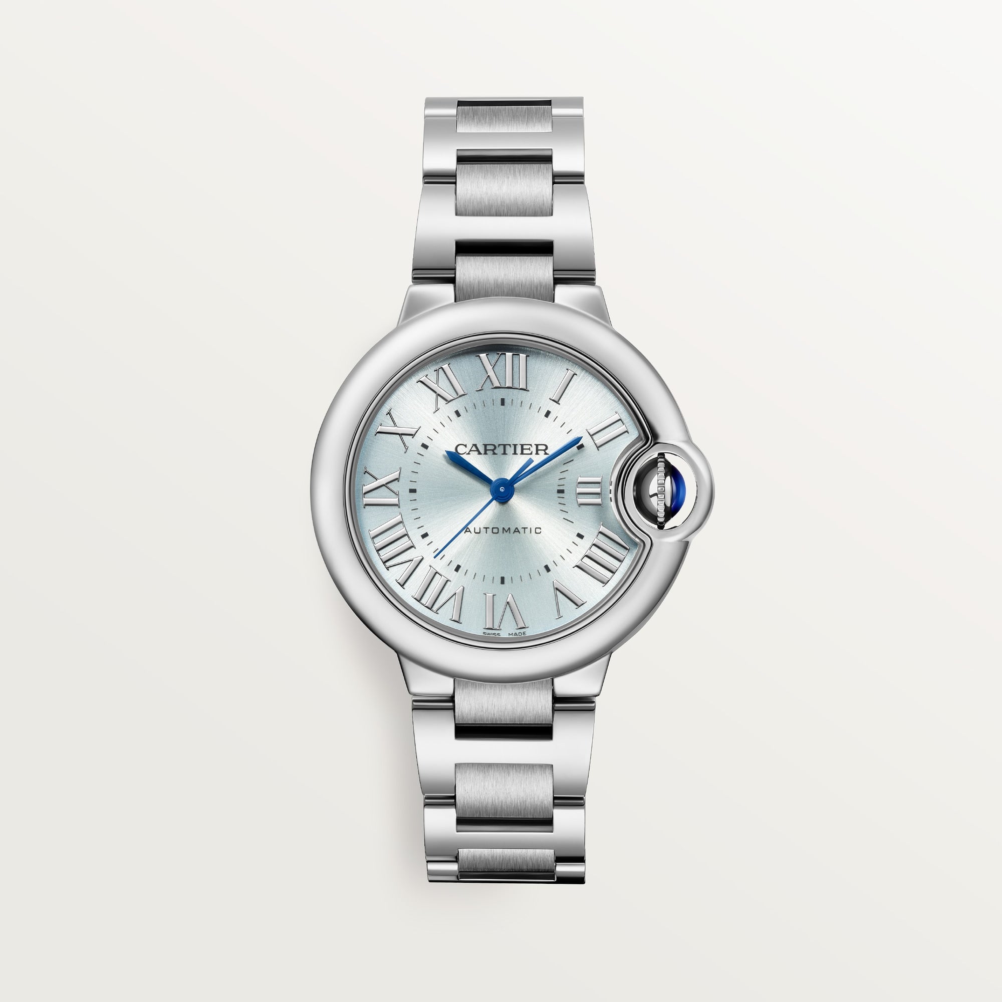 Cartier Ballon Bleu 33 mm Steel Blue Silver Sunray Dial Bracelet WSBB0062 - WATCHXNYC