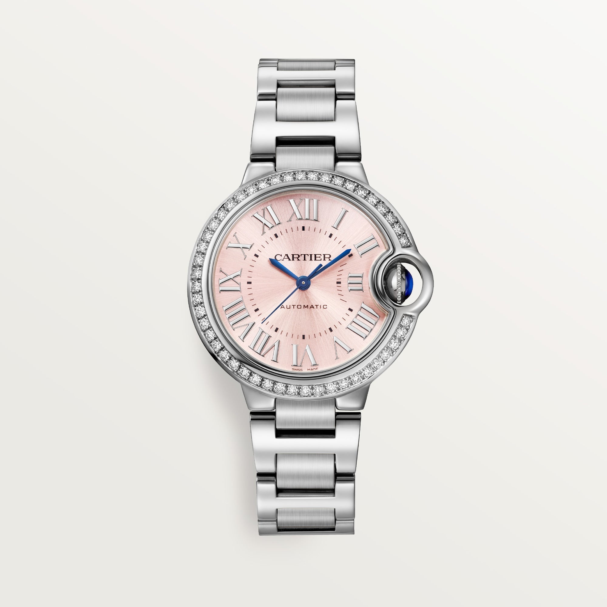 Cartier Ballon Bleu 33 mm Steel Pink Sunray Dial Bracelet W4BB0037 - WATCHXNYC