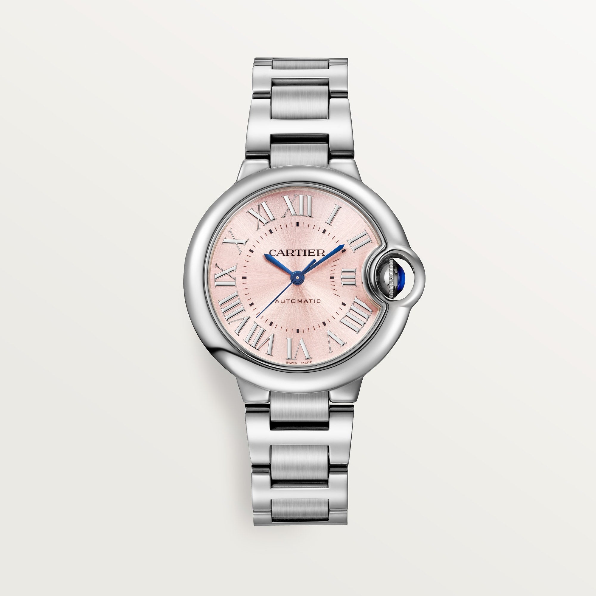 Cartier Ballon Bleu 33 mm Steel Pink Sunray Dial Bracelet WSBB0068 - WATCHXNYC