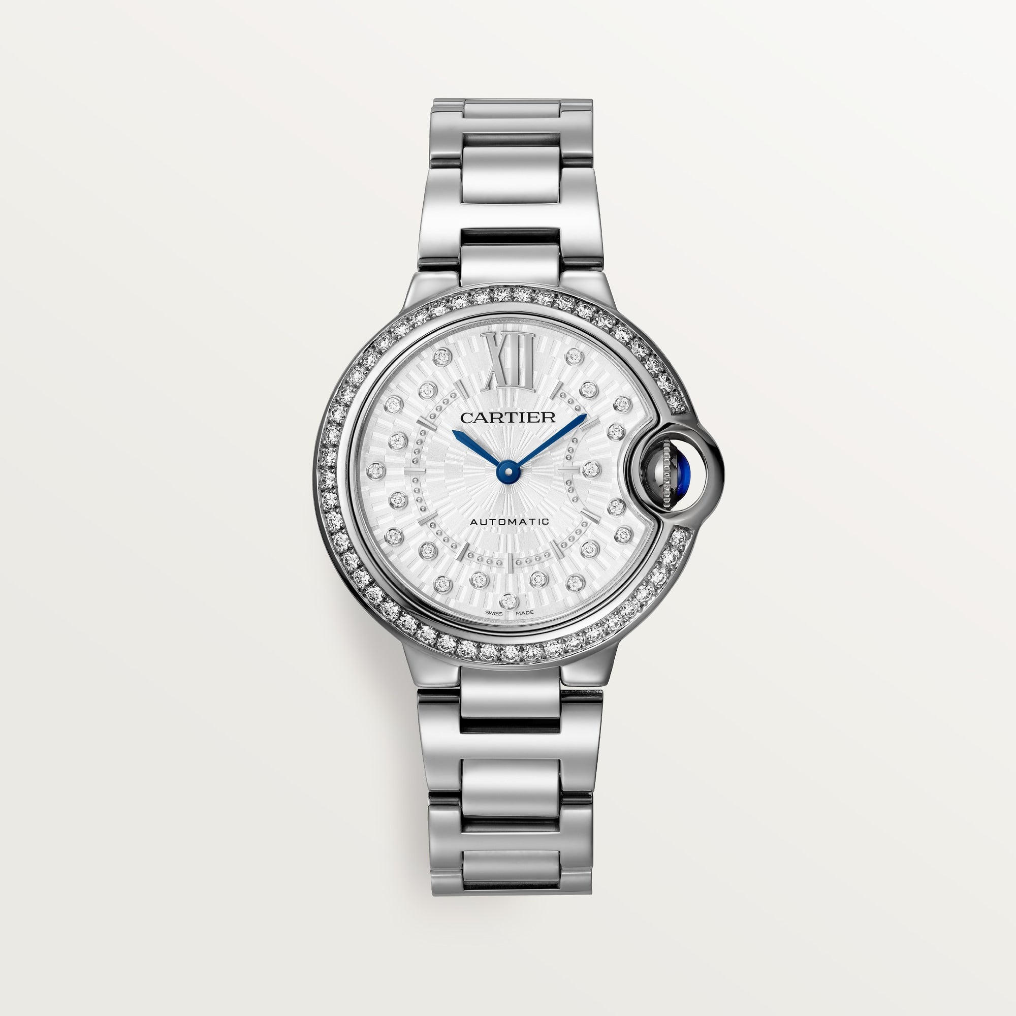 Cartier Ballon Bleu 33 mm Steel Silver Sunray Dial Steel Bracelet W4BB0035 - WATCHXNYC