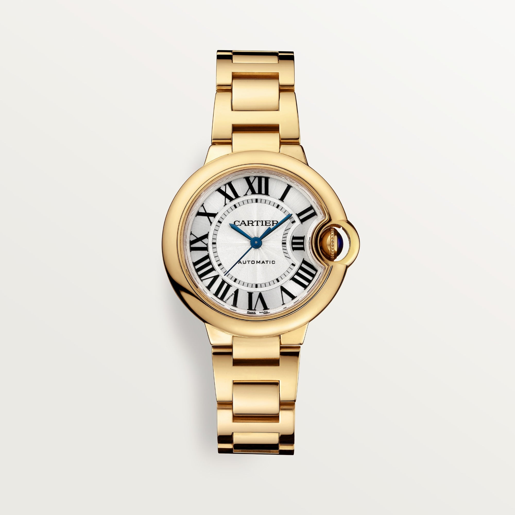 Cartier Ballon Bleu 33 mm Yellow Gold Silver Dial Bracelet WGBB0045 - WATCHXNYC