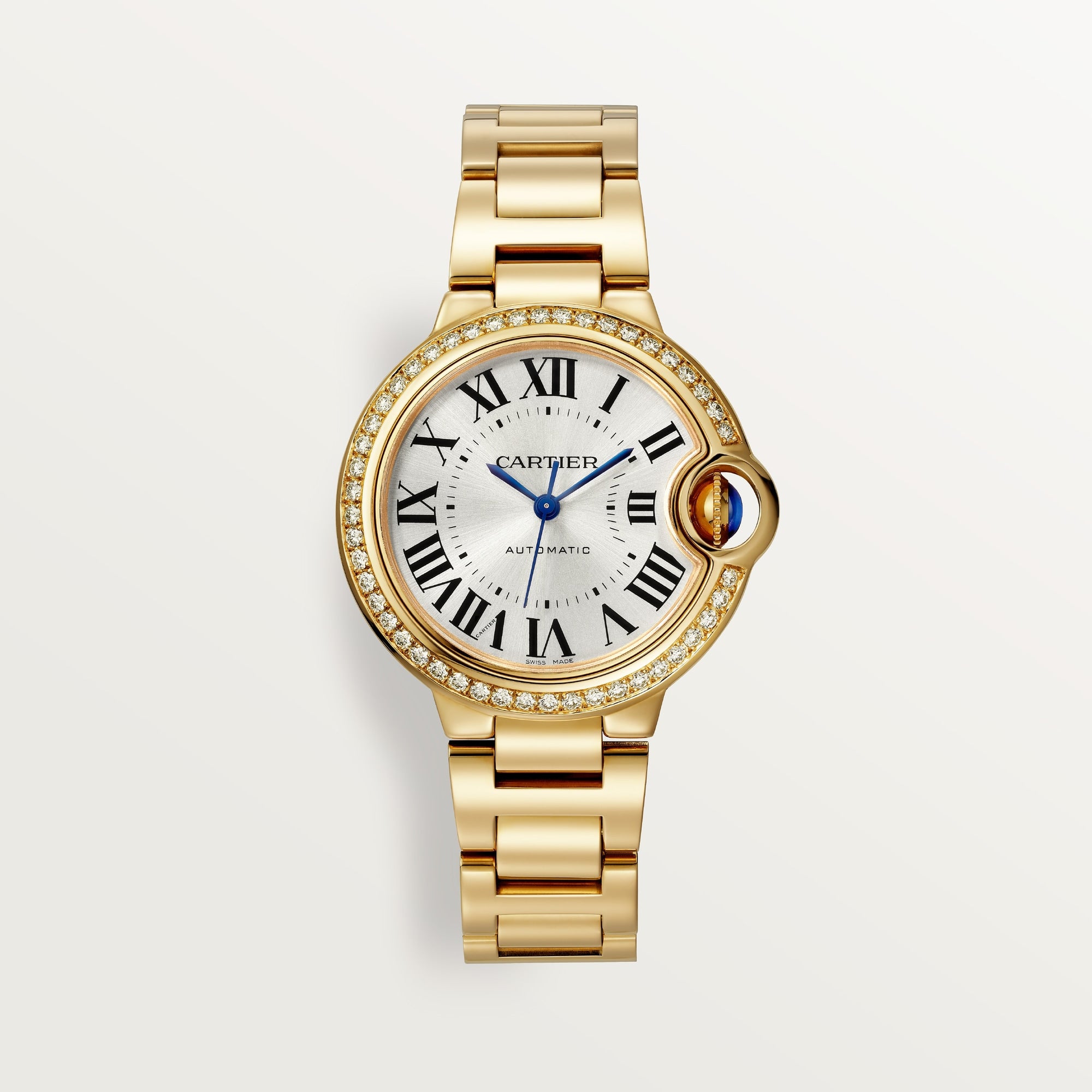 Cartier Ballon Bleu 33 mm Yellow Gold Silver Sunray Dial Bracelet WJBB0069 - WATCHXNYC