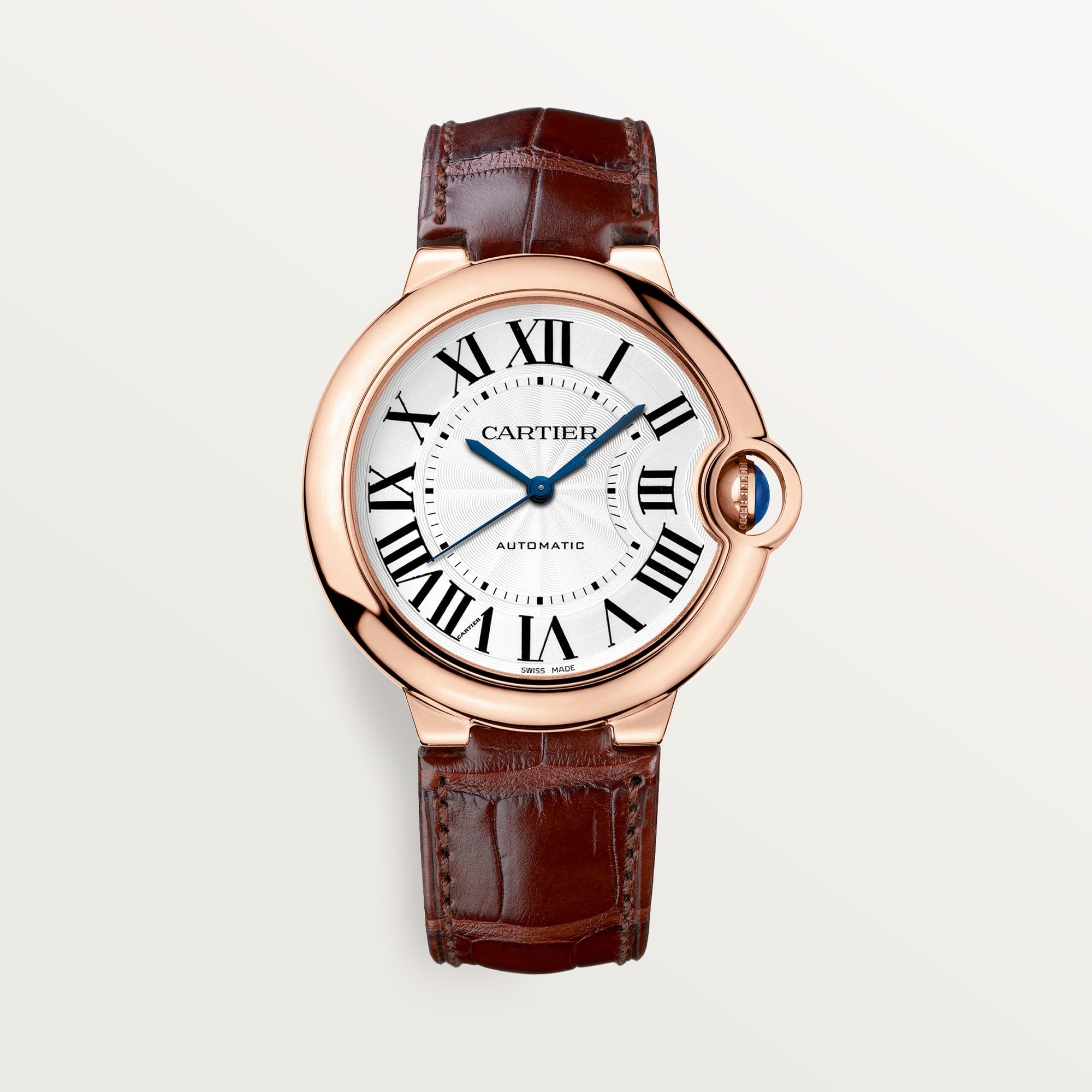 Cartier Ballon Bleu 36 mm Rose Gold Silver Dial  Skin Strap WGBB0009 - WATCHXNYC