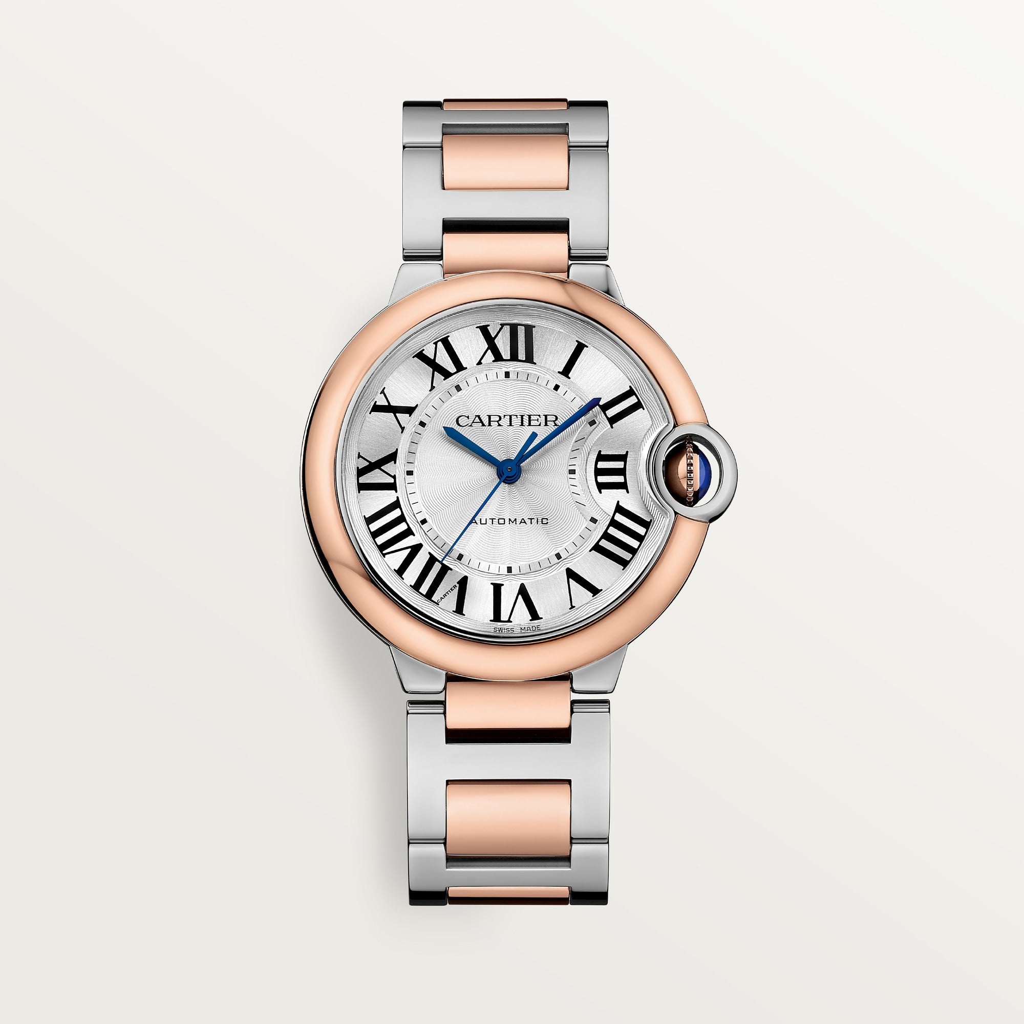 Cartier Ballon Bleu 36 mm Steel And Rose Gold Silver Dial Two Tone Bracelet W2BB0033 - WATCHXNYC
