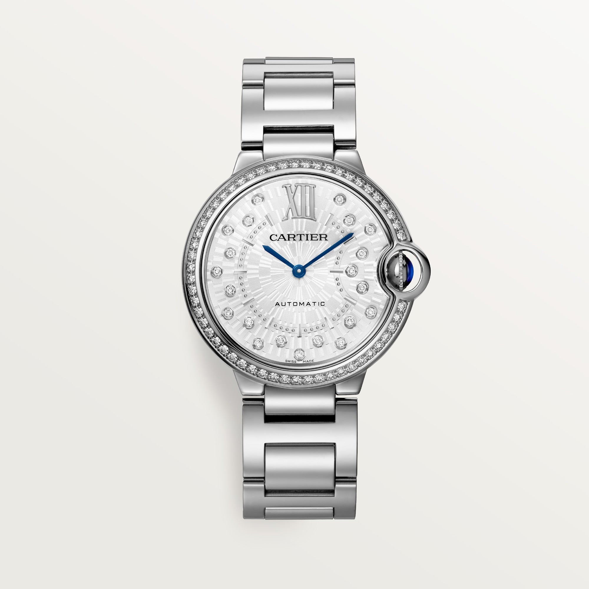Cartier Ballon Bleu 36 mm Steel Silver Sunray Dial Bracelet W4BB0036 - WATCHXNYC