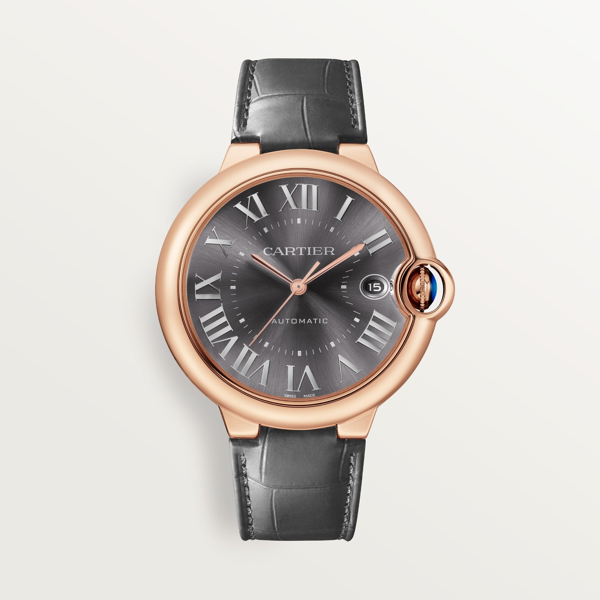 Cartier Ballon Bleu 40 mm 18k Rose Gold Dark Gray Sunray Dial  Leather Strap WGBB0050 - WATCHXNYC