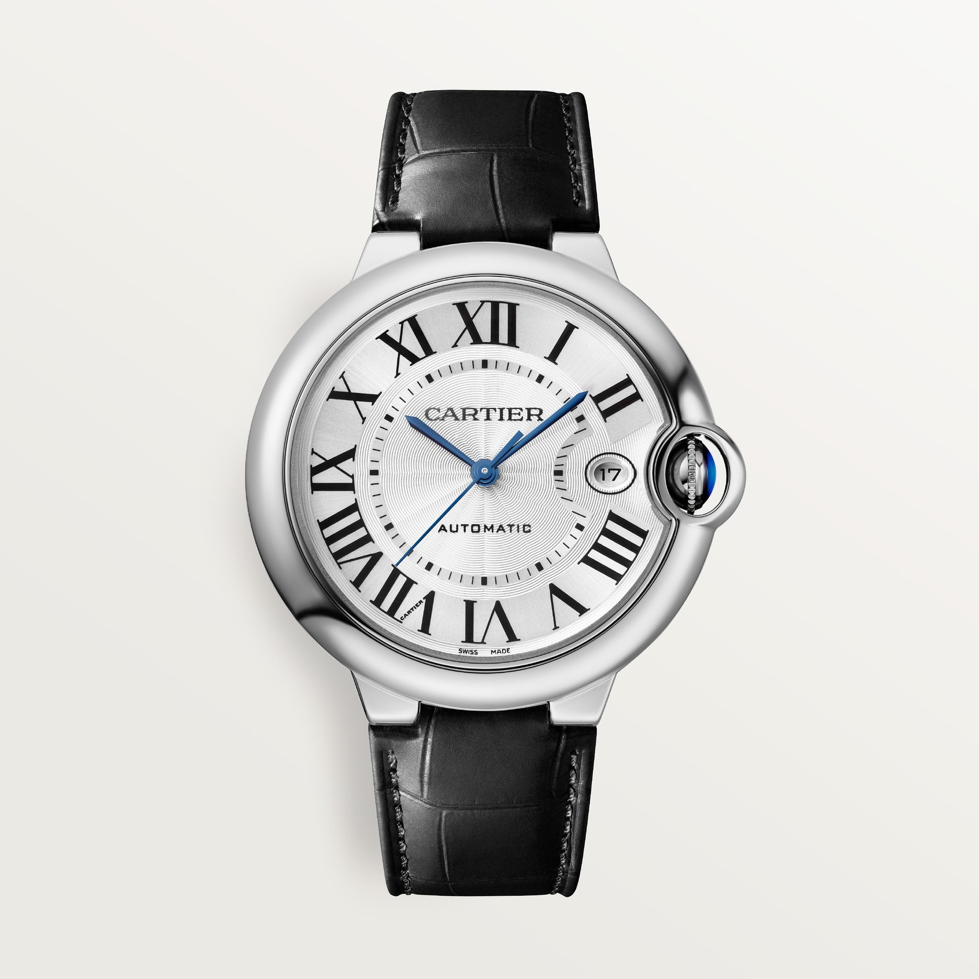 Cartier Ballon Bleu Steel Silver Black  Leather Strap WSBB0039 - WATCHXNYC