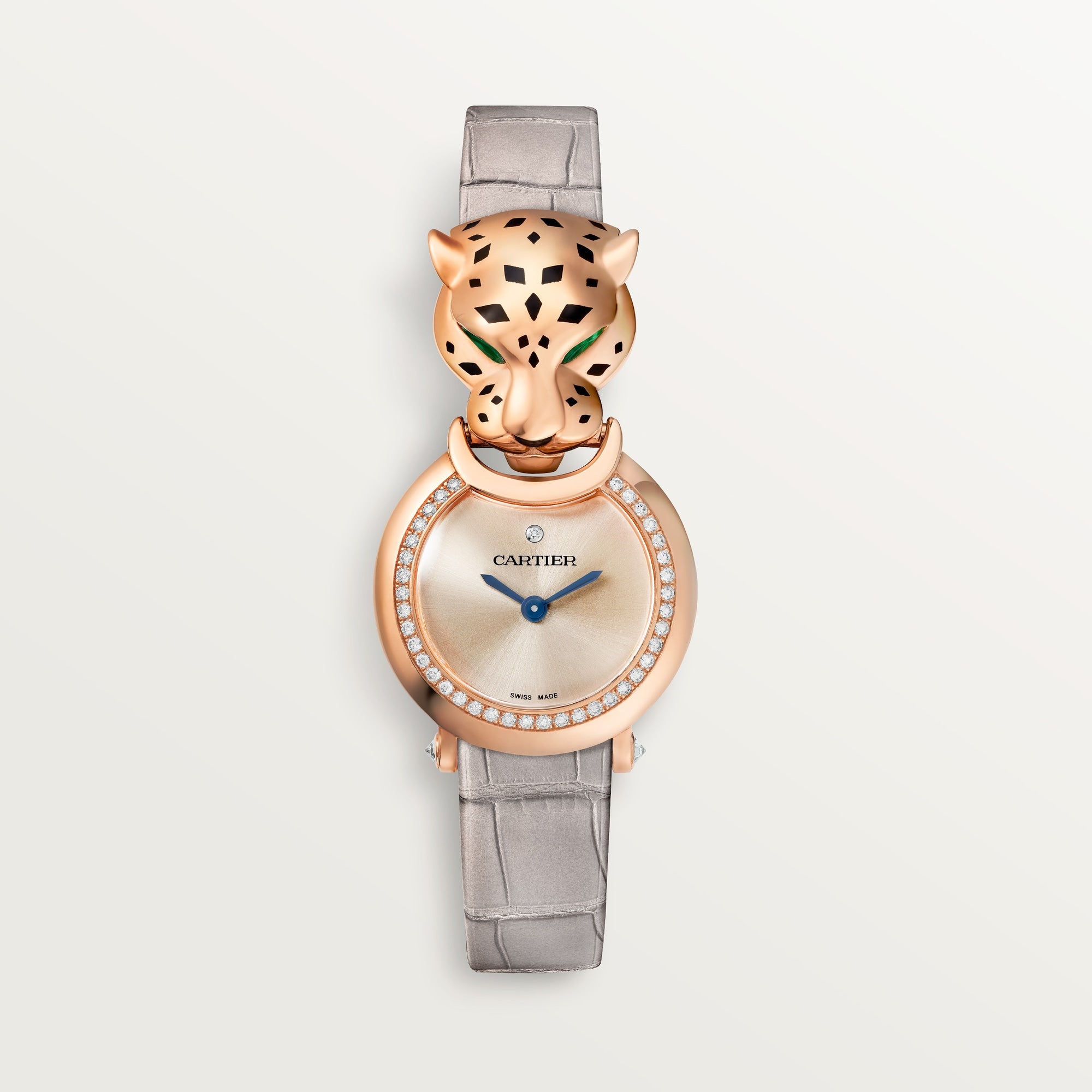 Cartier Panthère 23.6 mm Rose Gold Pink Dial Light Grey Leather Strap HPI01379 - WATCHXNYC