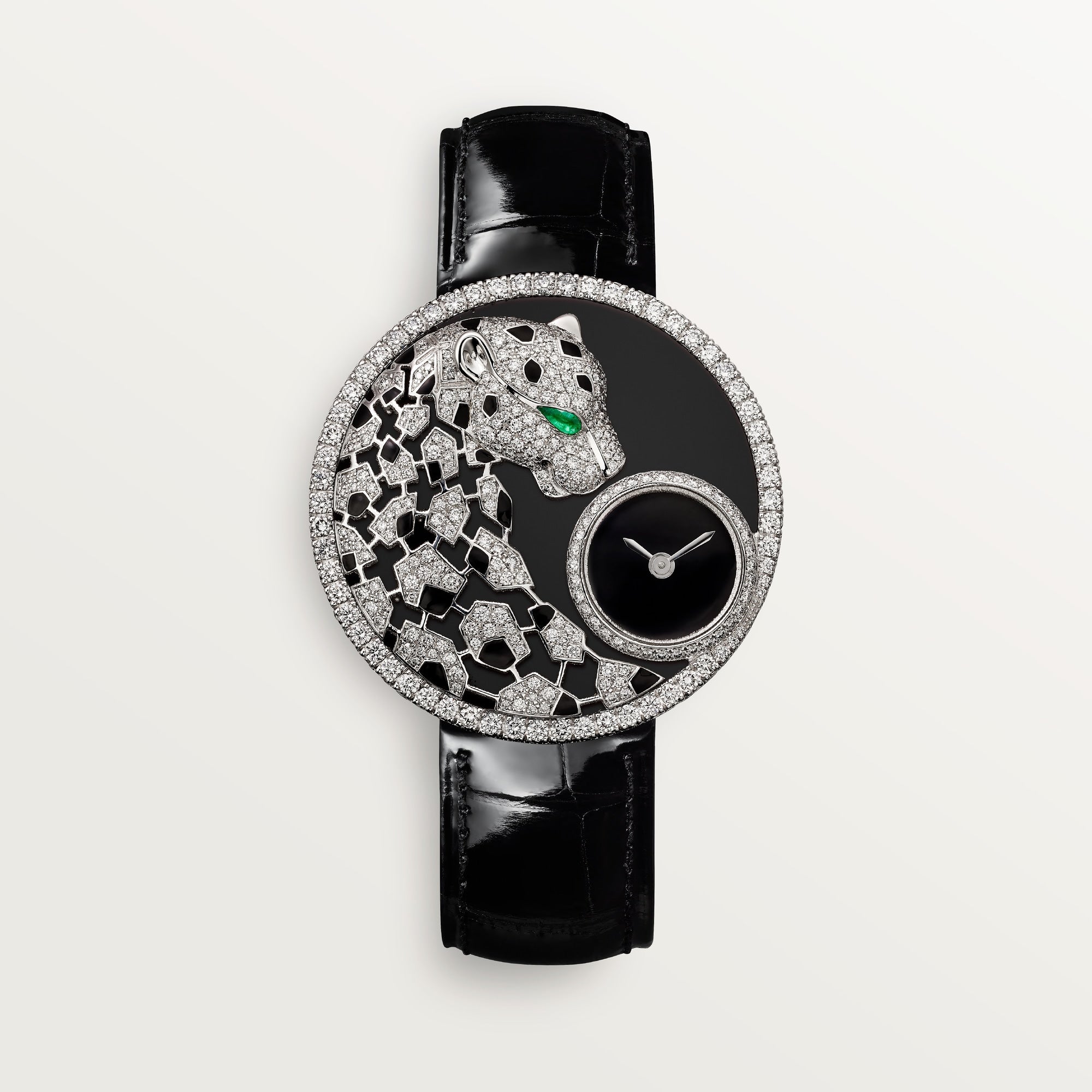 Cartier Panthère 36 mm White Gold Diamond Dial Black  Leather Strap HPI01294 - WATCHXNYC