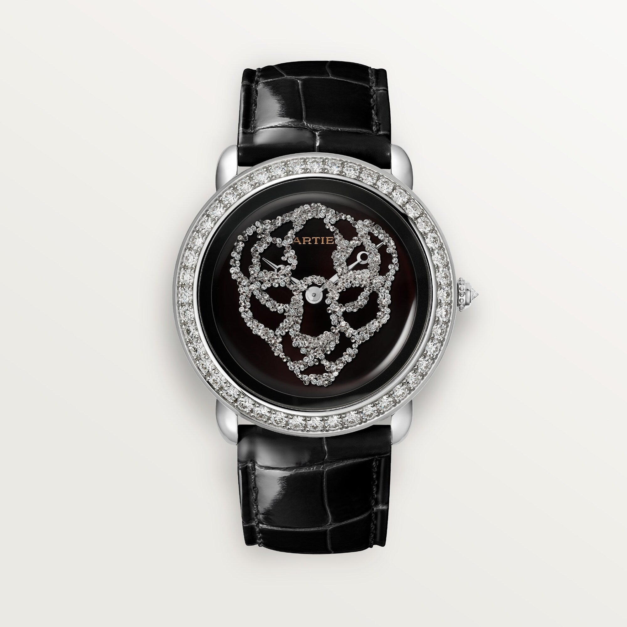 Cartier Panthère 37 mm 18k White Gold Black Lacquer Dial Shiny Black  Leather Strap HPI01430 - WATCHXNYC