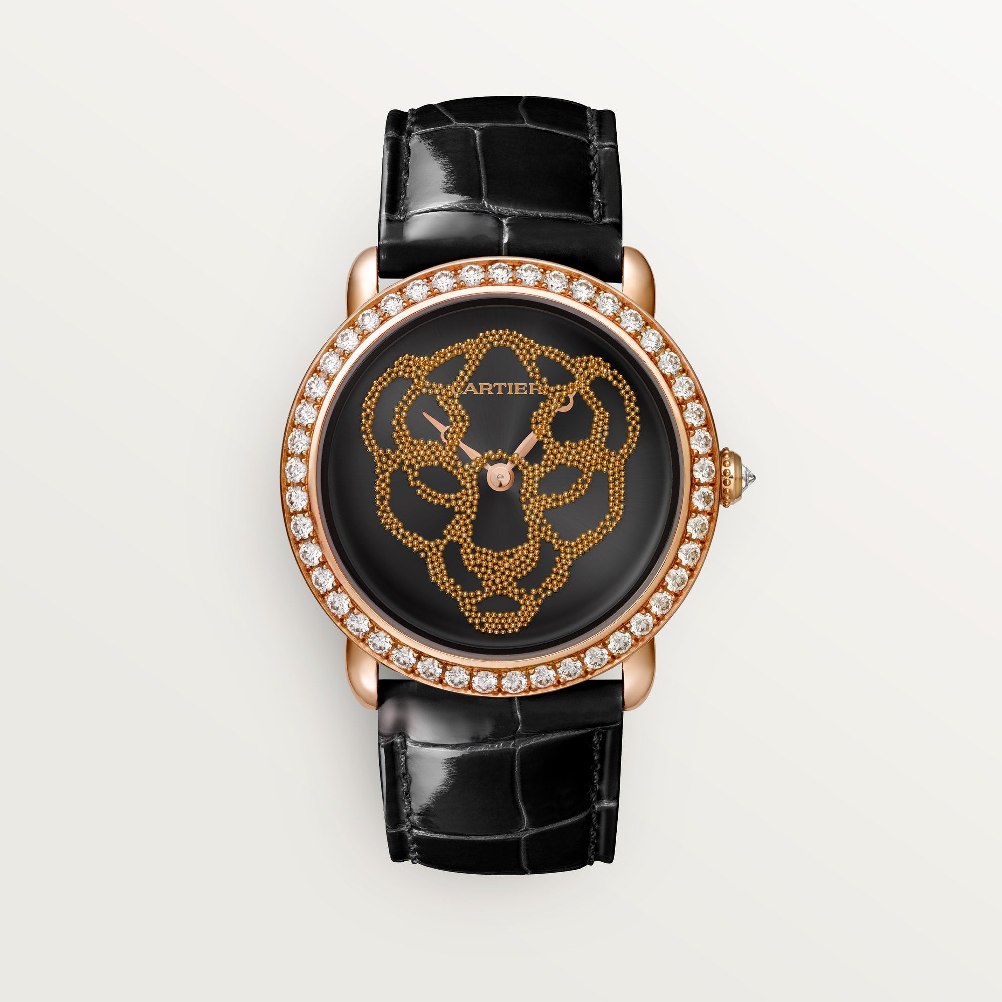 Cartier Panthère 37 mm Rose Gold Black Lacquer Dial  Skin Strap HPI01259 - WATCHXNYC