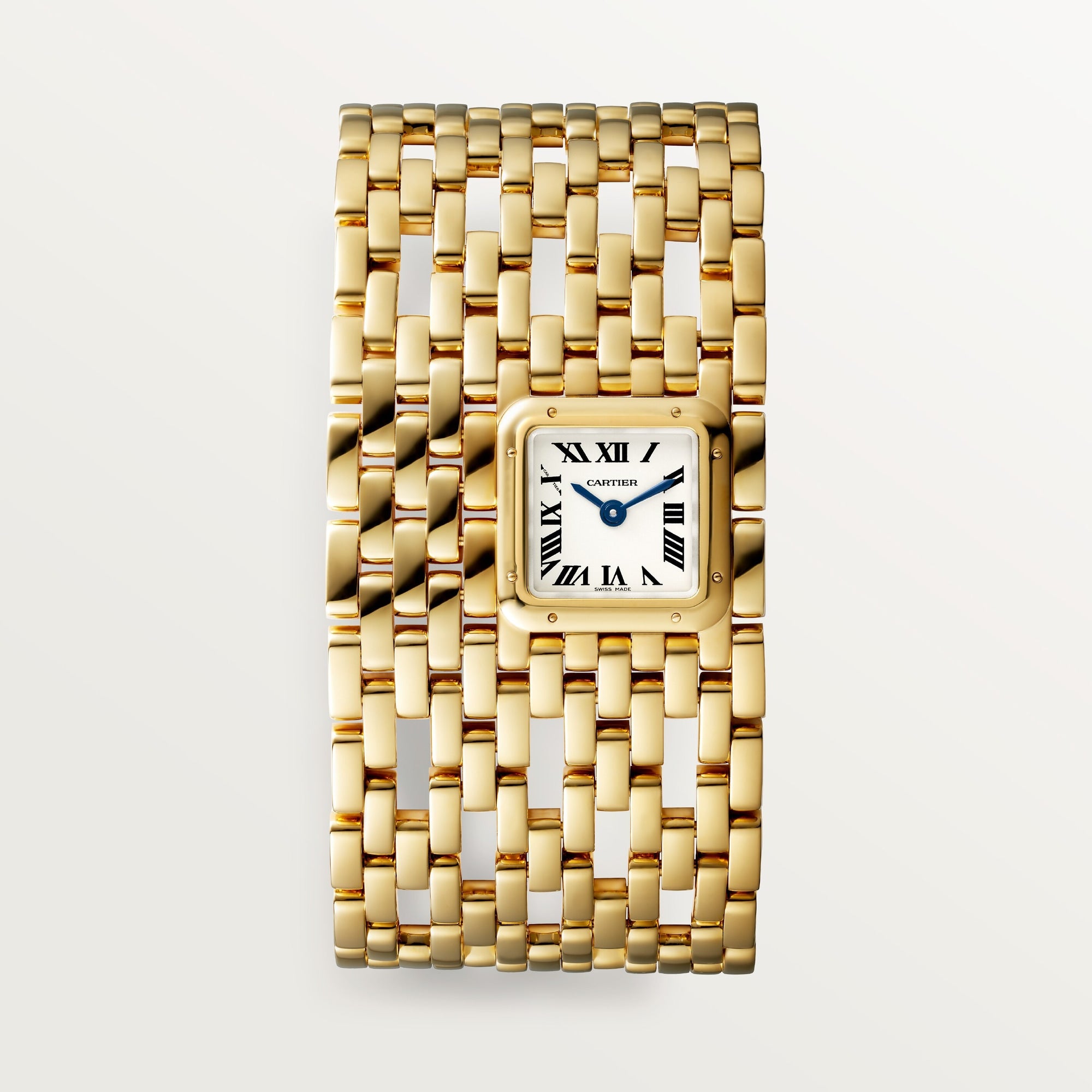 Cartier Panthère Cuff Yellow Gold Silver Dial Bracelet WGPN0018 - WATCHXNYC