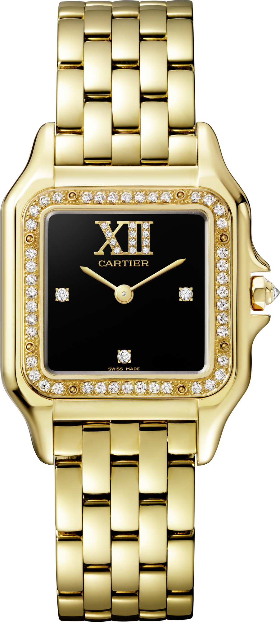 Cartier Panthère Medium 18k Yellow Gold Black Lacquer Dial Bracelet WJPN0044 - WATCHXNYC