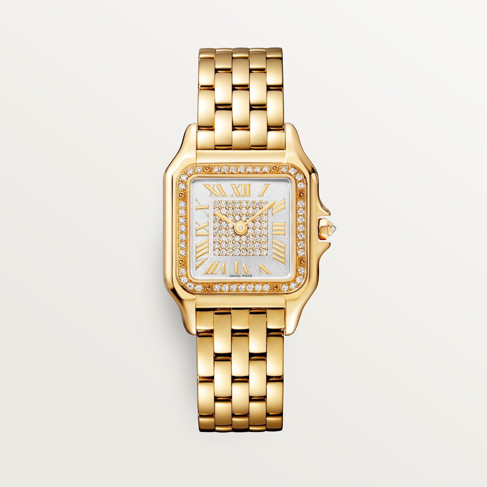 Cartier Panthère Medium 18k Yellow Gold Silver Sunray Dial Golden Bracelet WJPN0043 - WATCHXNYC