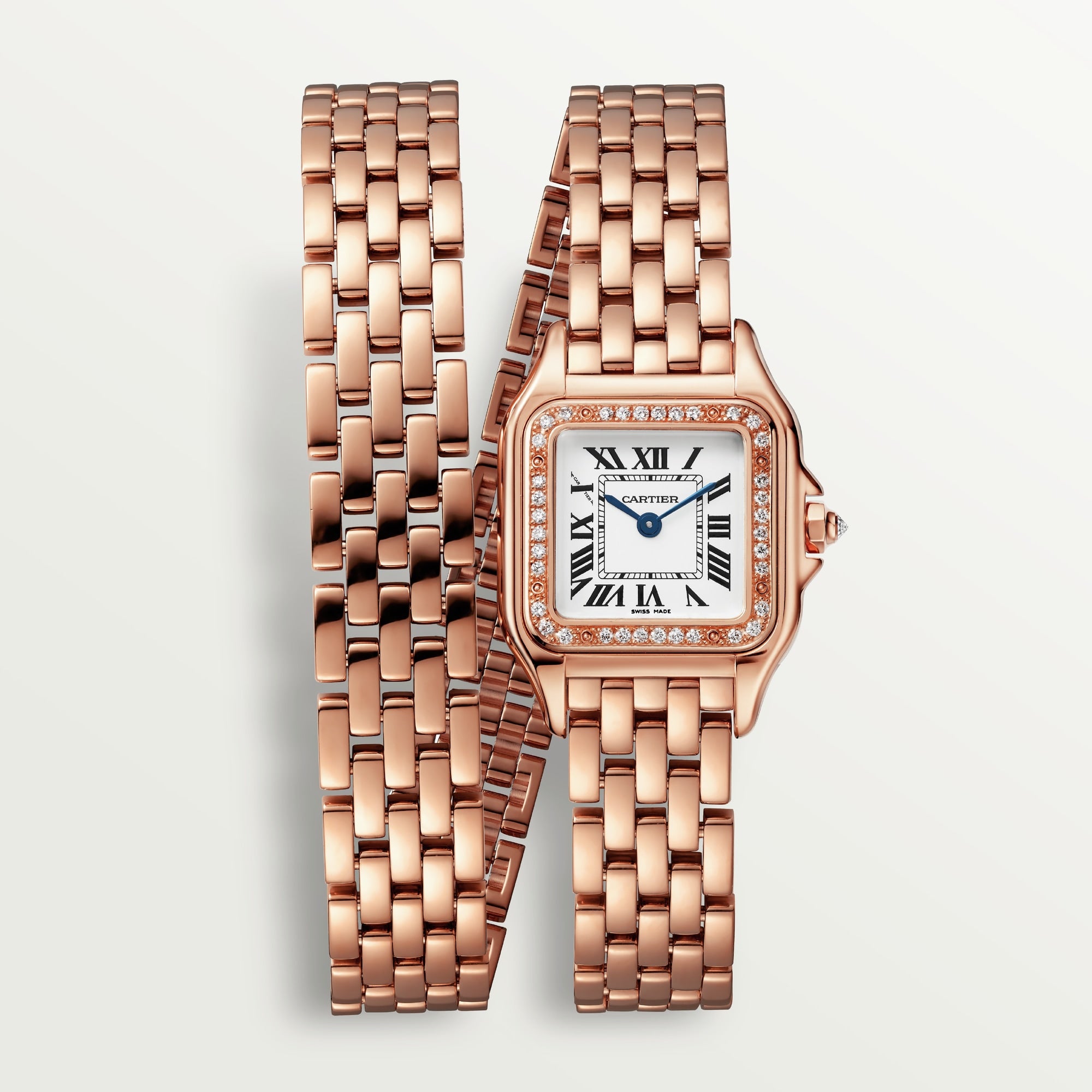 Cartier Panthère Small 18k Rose Gold Silver Dial Double Loop Bracelet WJPN0051 - WATCHXNYC