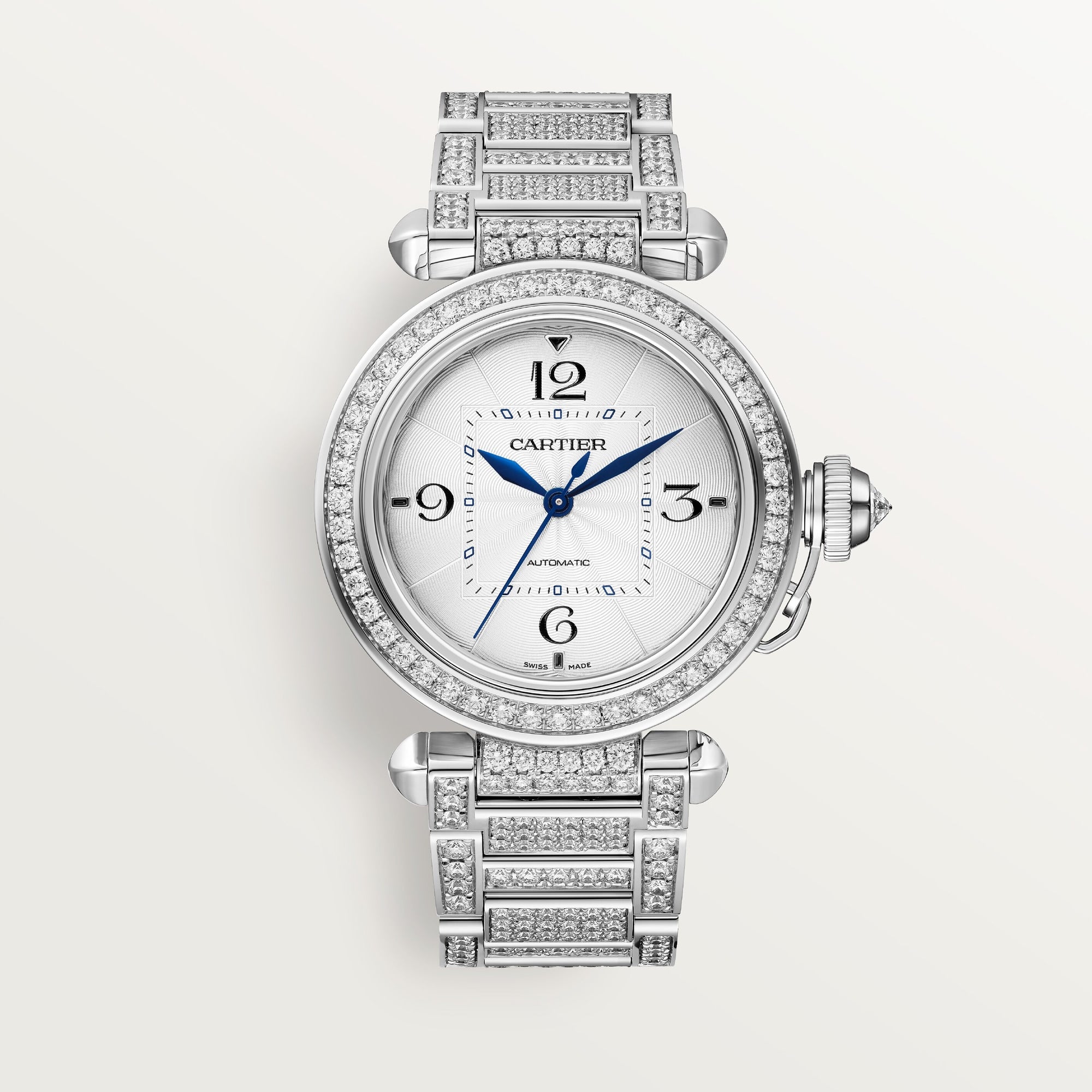 Cartier Pasha 18k White Gold Silver Dial Bracelet WJPA0014 - WATCHXNYC