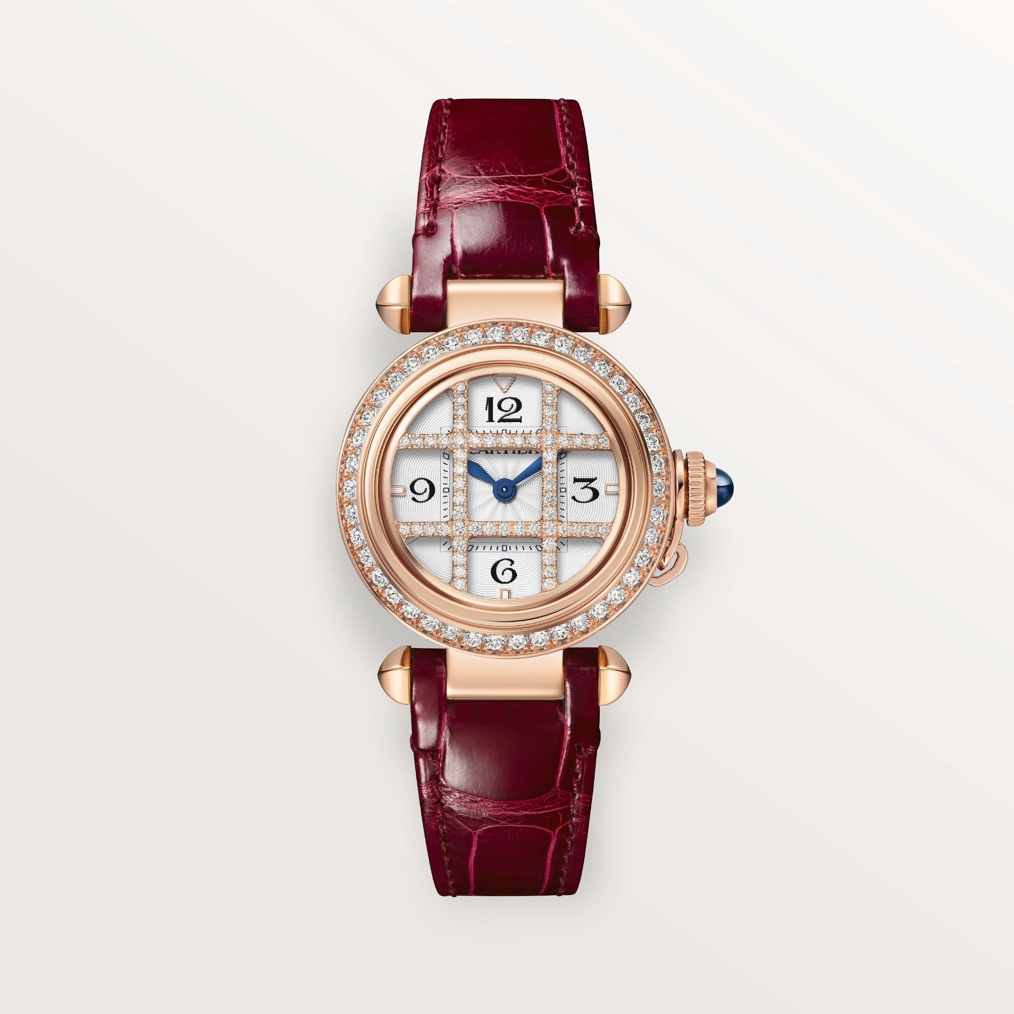 Cartier Pasha 30 mm Rose Gold Opaline Dial Red  Leather WJPA0021 - WATCHXNYC