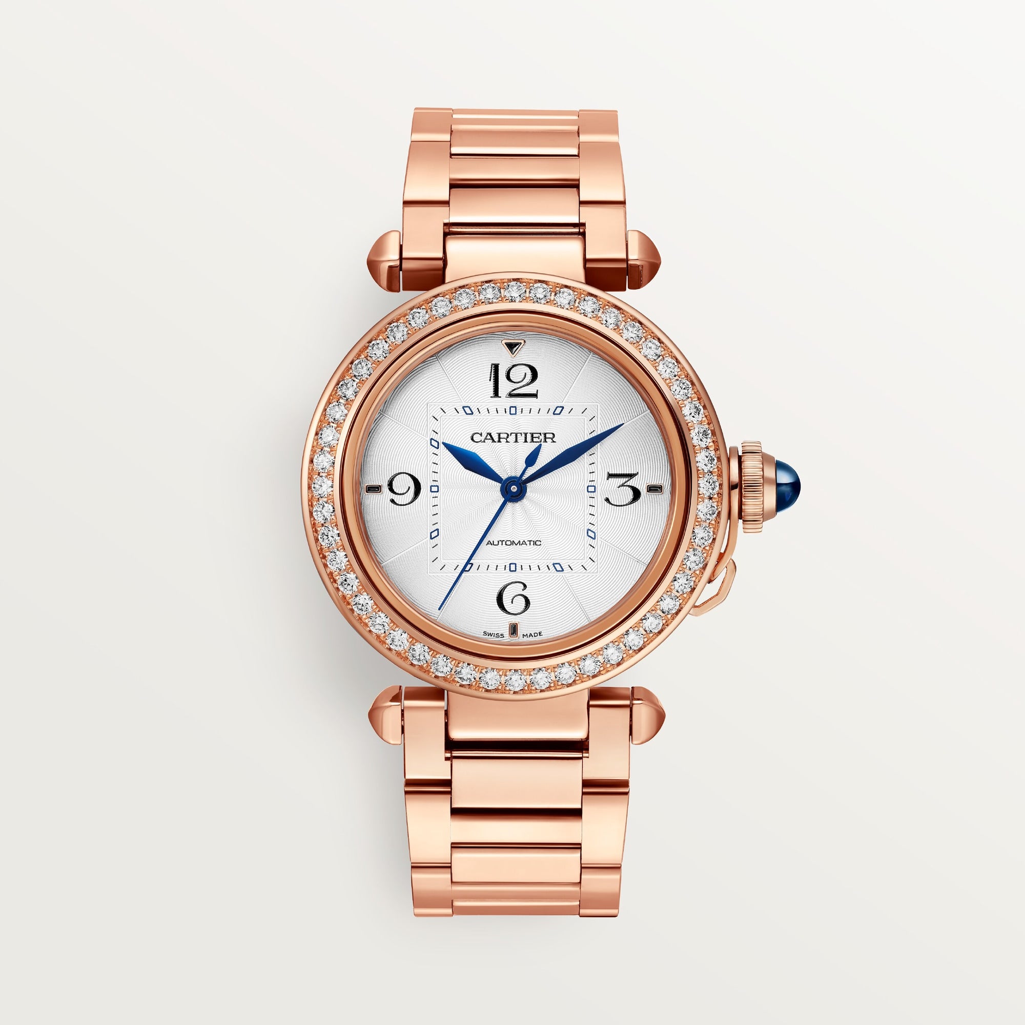 Cartier Pasha 35 mm 18k Rose Gold Silver Dial Bracelet WJPA0013 - WATCHXNYC