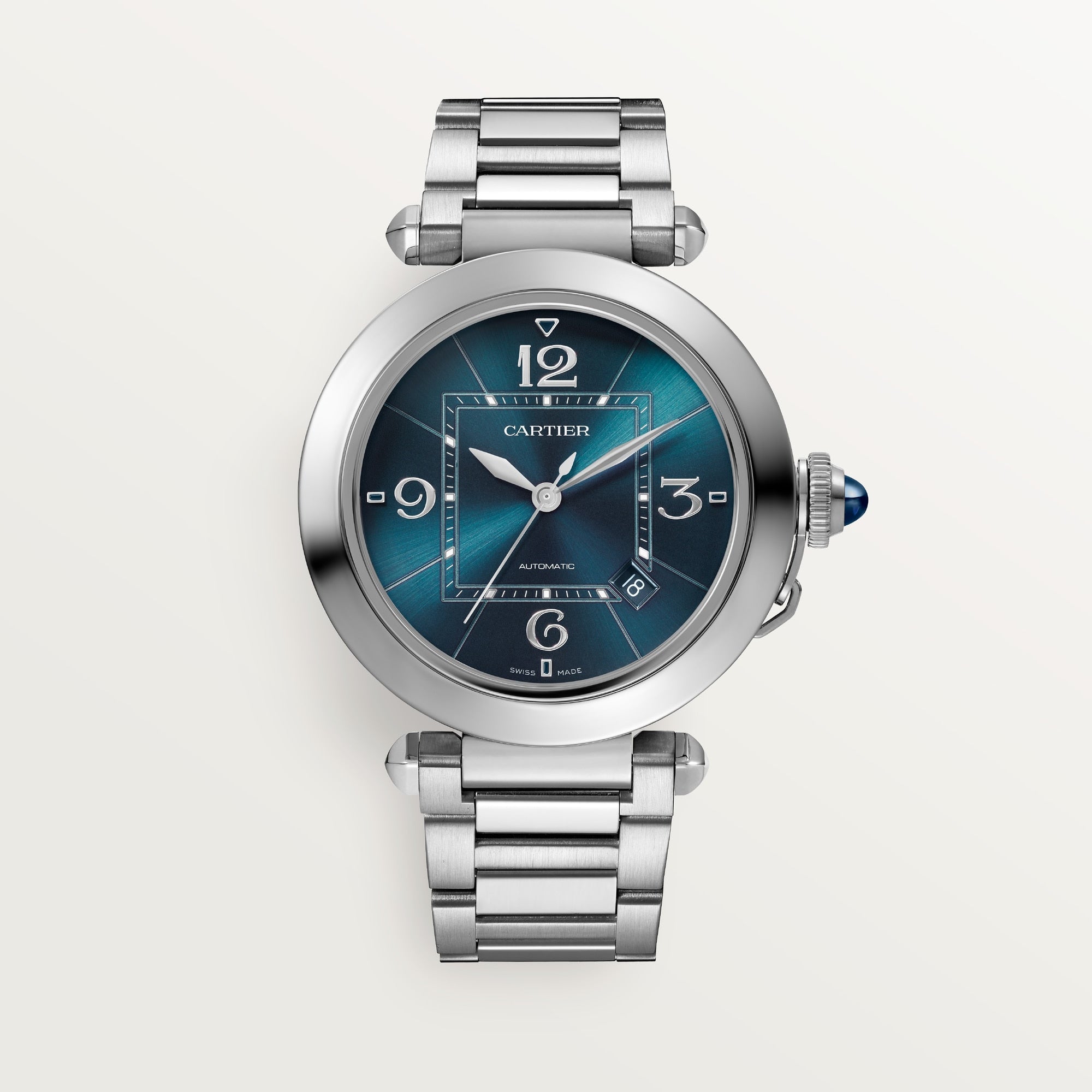 Cartier Pasha 41 mm Steel Blue Sunray Dial Bracelet WSPA0038 - WATCHXNYC