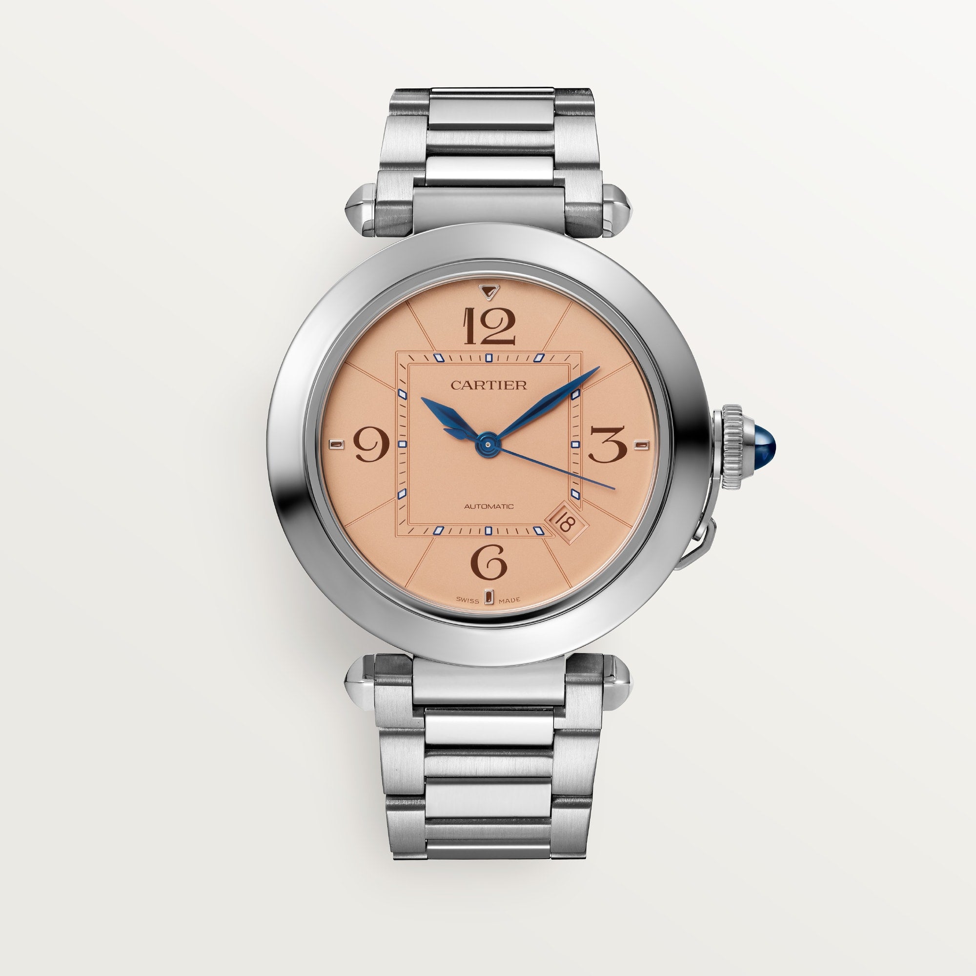 Cartier Pasha 41 mm Steel Salmon Colored Dial Bracelet WSPA0040 - WATCHXNYC