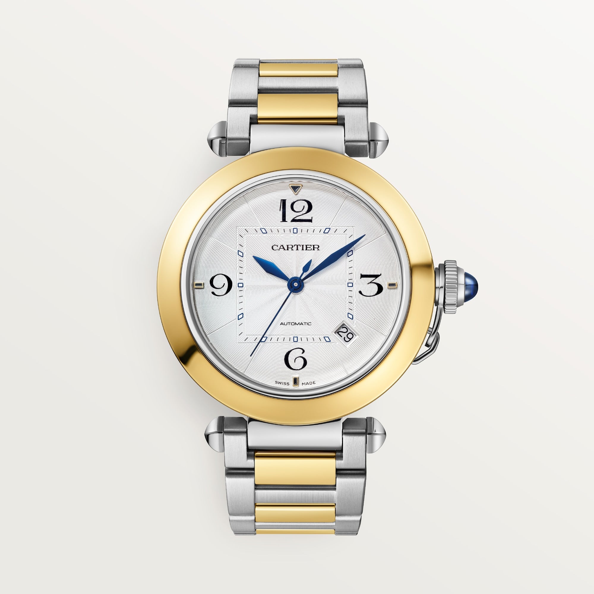 Cartier Pasha 41mm 18k Yellow Gold Silver Dial Bracelet W2PA0009 - WATCHXNYC