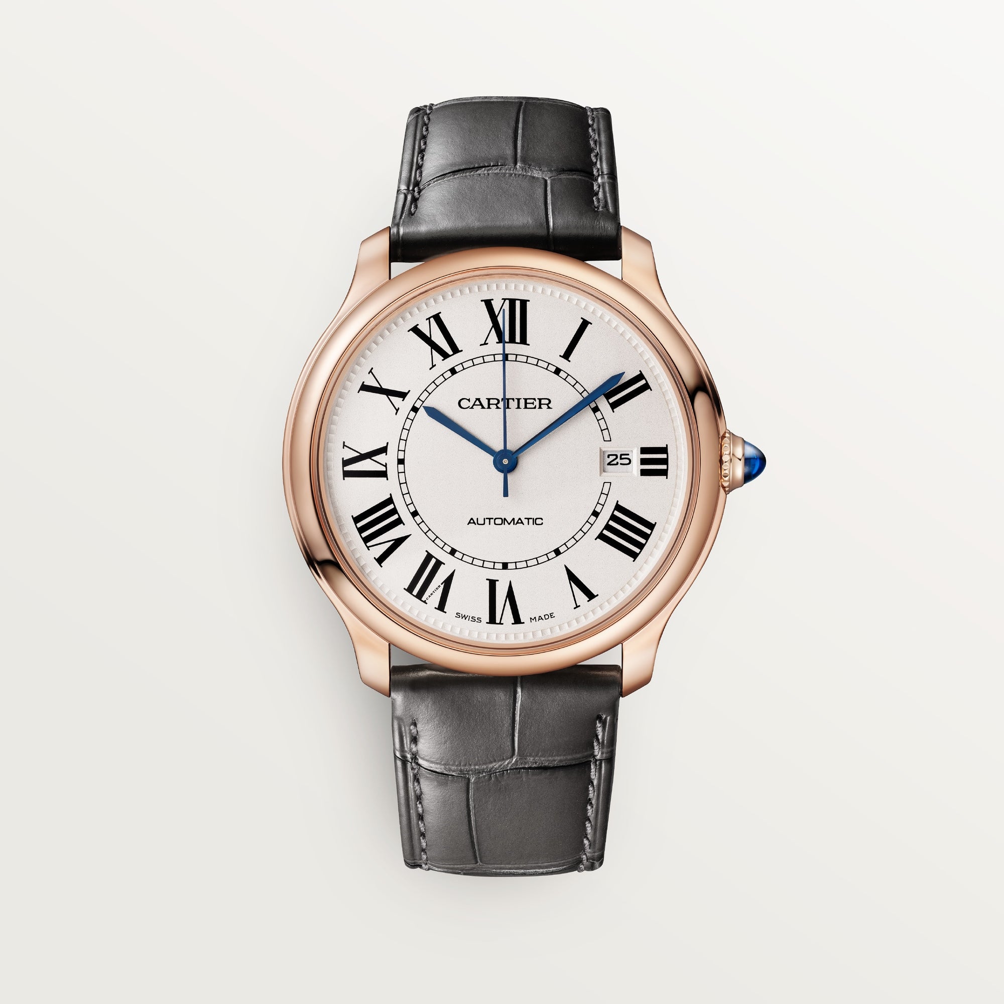 Cartier Ronde Louis 18k Rose Gold Beige Dial Semi Matte Gray  Leather WGRN0011 - WATCHXNYC
