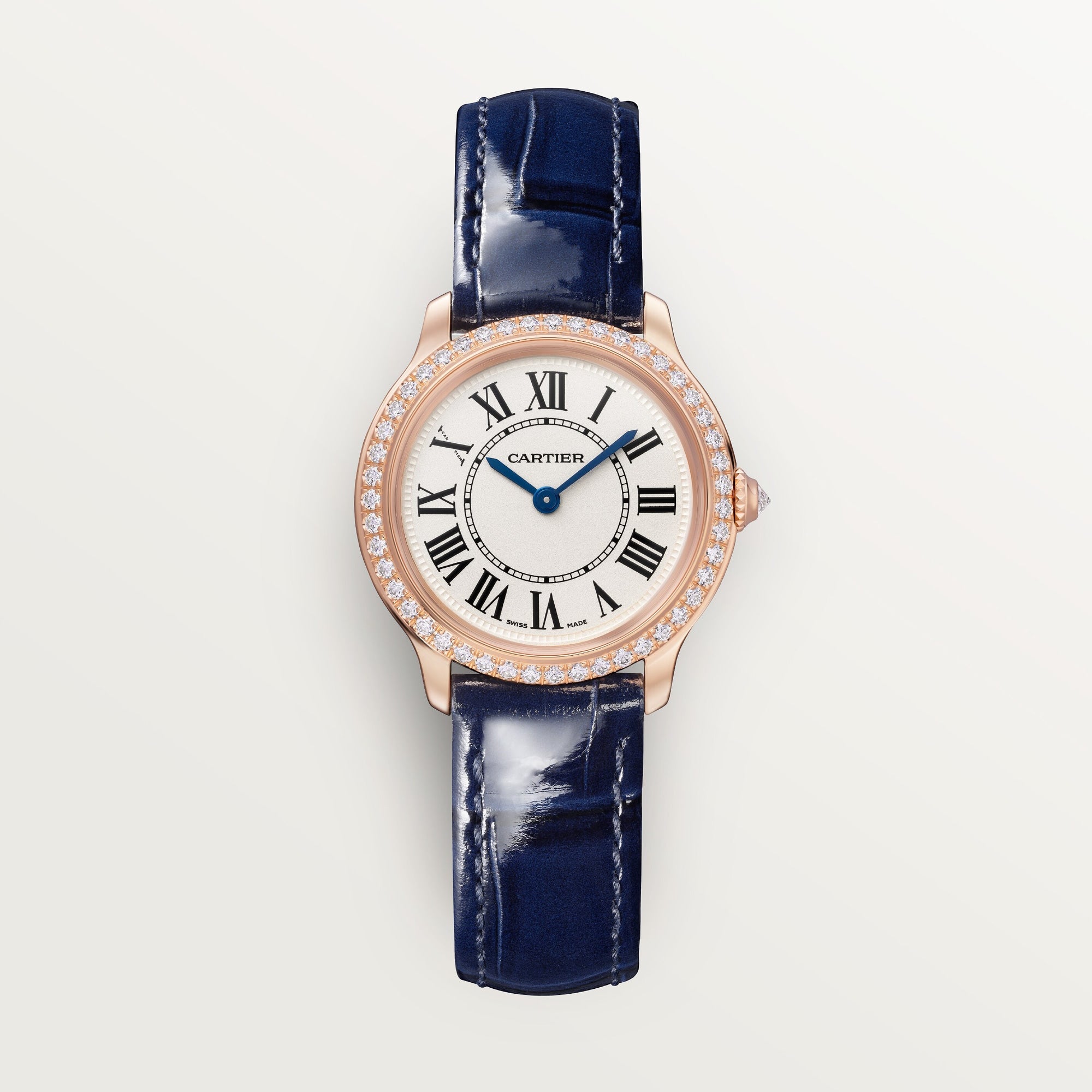 Cartier Ronde Louis 29 mm 18k Rose Gold Beige Dial Navy Blue  Leather WJRN0009 - WATCHXNYC